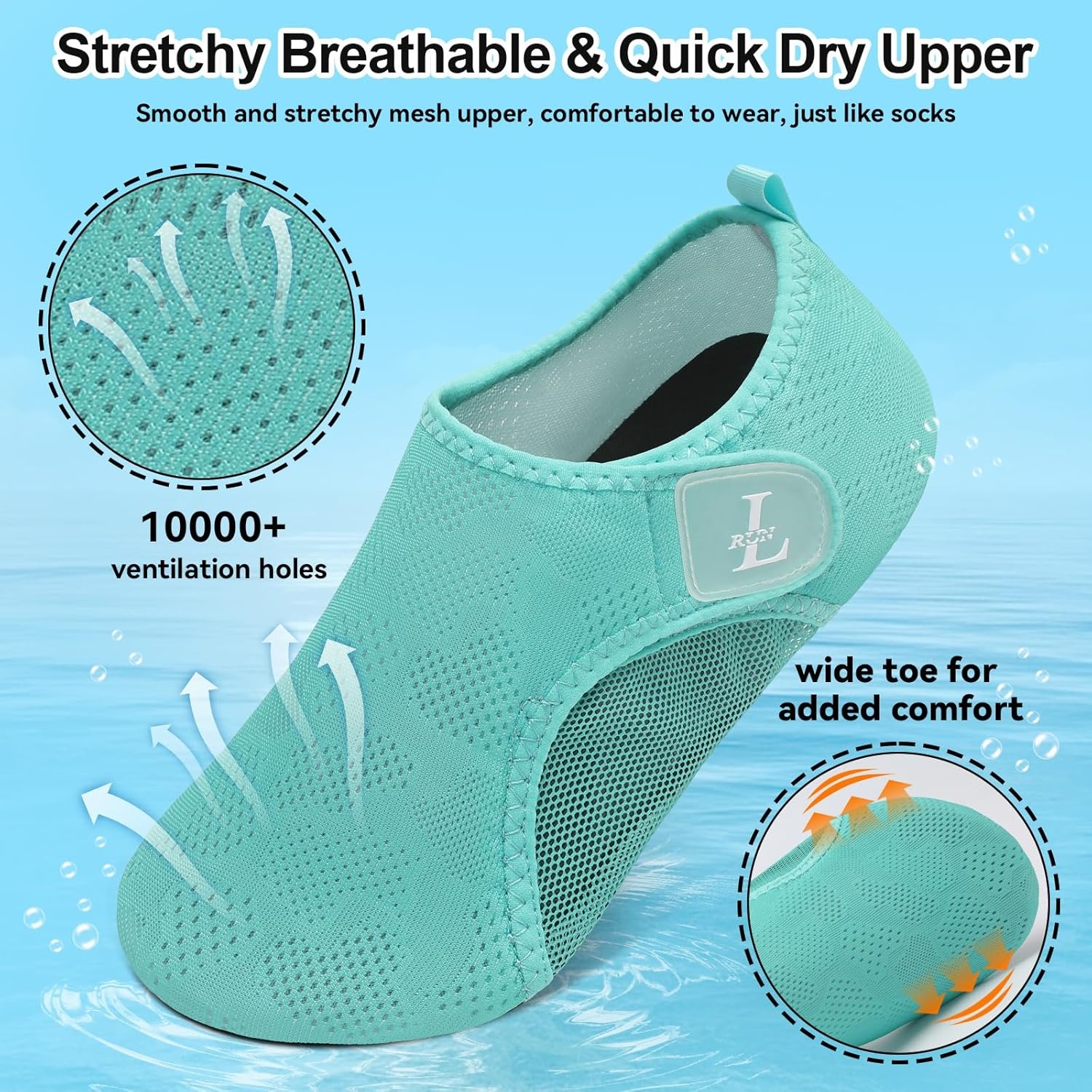 image:imageLRUN Mens Womens Quick Dry Barefoot Water Shoes NonSlip Beach Pool Shoes Breathable Surf Kayak Yoga SneakersLight Green