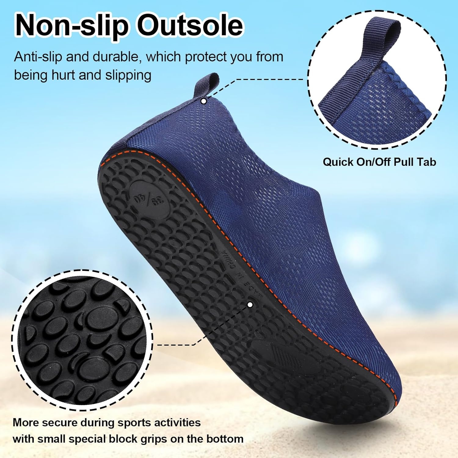 image:imageLRUN Mens Womens Quick Dry Barefoot Water Shoes NonSlip Beach Pool Shoes Breathable Surf Kayak Yoga SneakersNavy