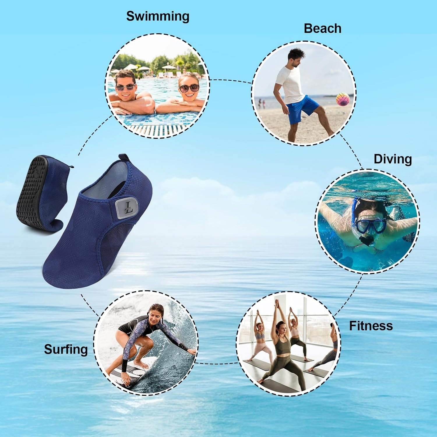 image:imageLRUN Mens Womens Quick Dry Barefoot Water Shoes NonSlip Beach Pool Shoes Breathable Surf Kayak Yoga SneakersNavy