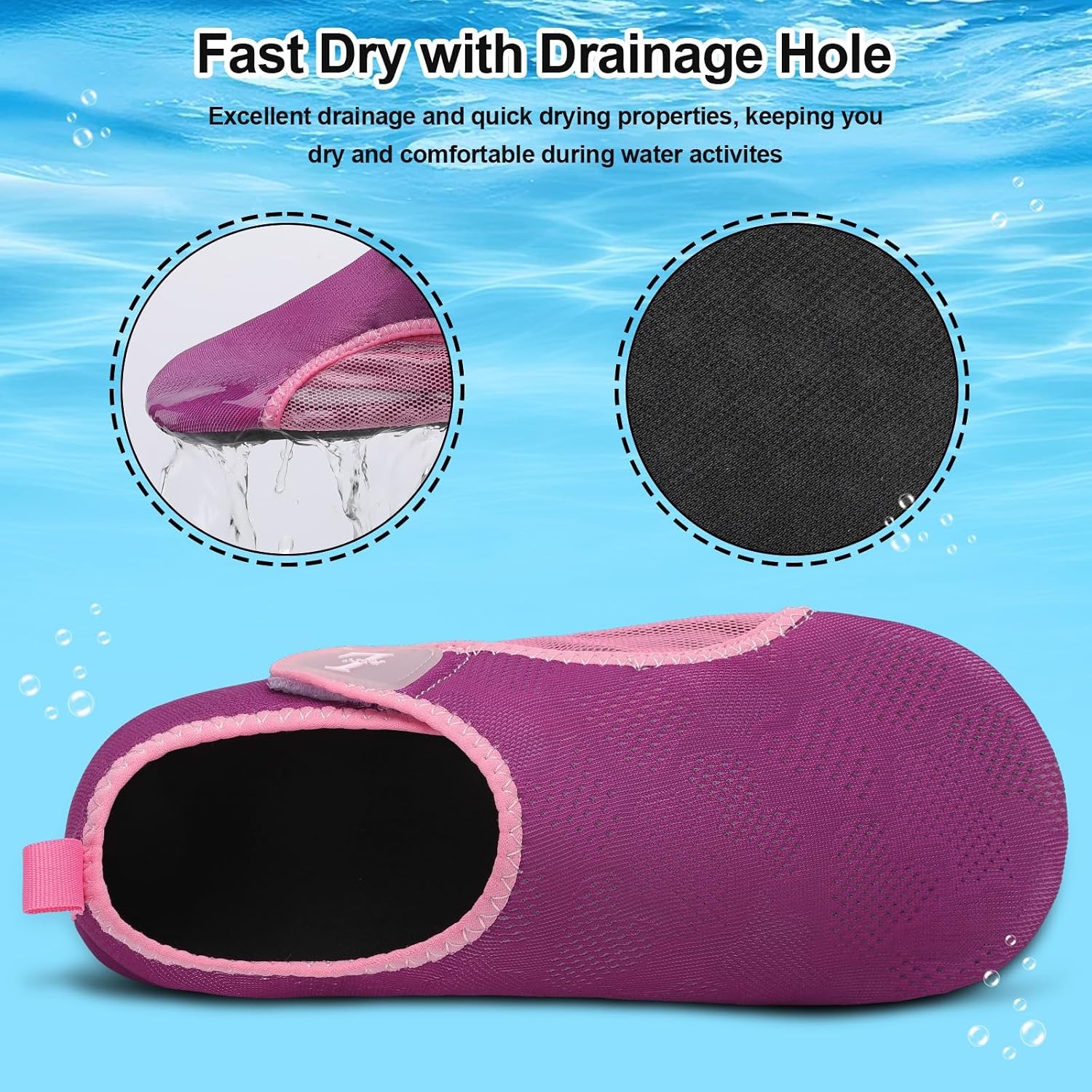 image:imageLRUN Mens Womens Quick Dry Barefoot Water Shoes NonSlip Beach Pool Shoes Breathable Surf Kayak Yoga SneakersPurple