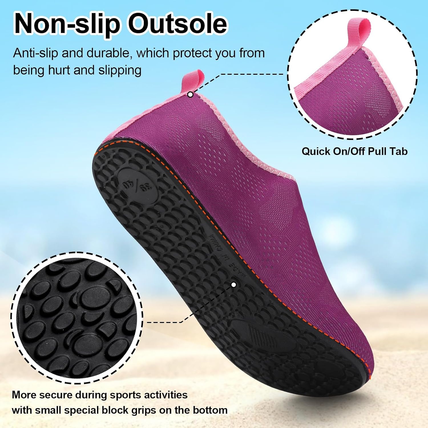 image:imageLRUN Mens Womens Quick Dry Barefoot Water Shoes NonSlip Beach Pool Shoes Breathable Surf Kayak Yoga SneakersPurple