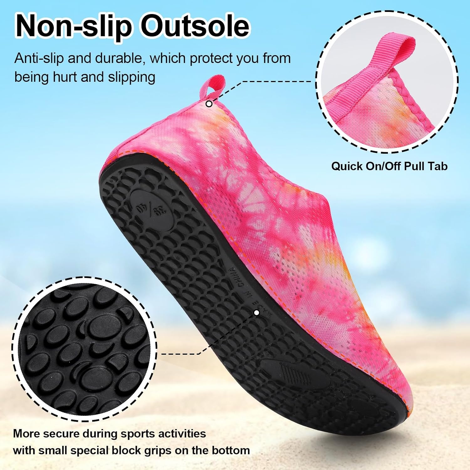 image:imageLRUN Mens Womens Quick Dry Barefoot Water Shoes NonSlip Beach Pool Shoes Breathable Surf Kayak Yoga SneakersRose Red Flowers