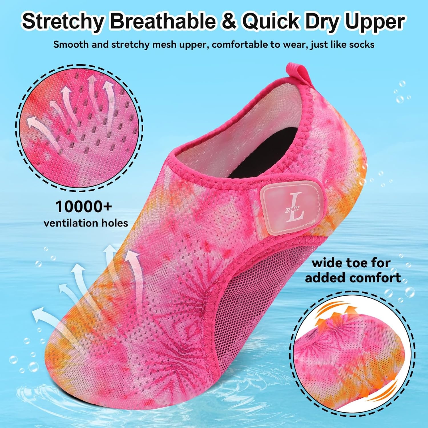 image:imageLRUN Mens Womens Quick Dry Barefoot Water Shoes NonSlip Beach Pool Shoes Breathable Surf Kayak Yoga SneakersRose Red Flowers
