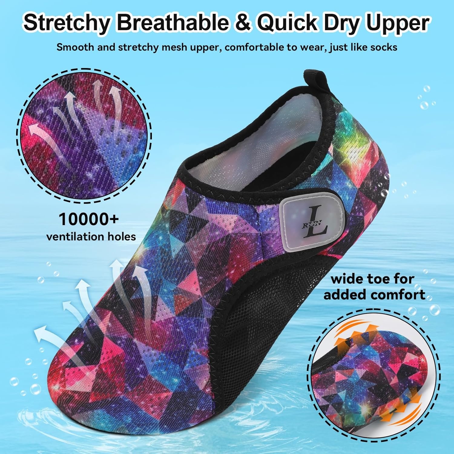 image:imageLRUN Mens Womens Quick Dry Barefoot Water Shoes NonSlip Beach Pool Shoes Breathable Surf Kayak Yoga SneakersTriangle