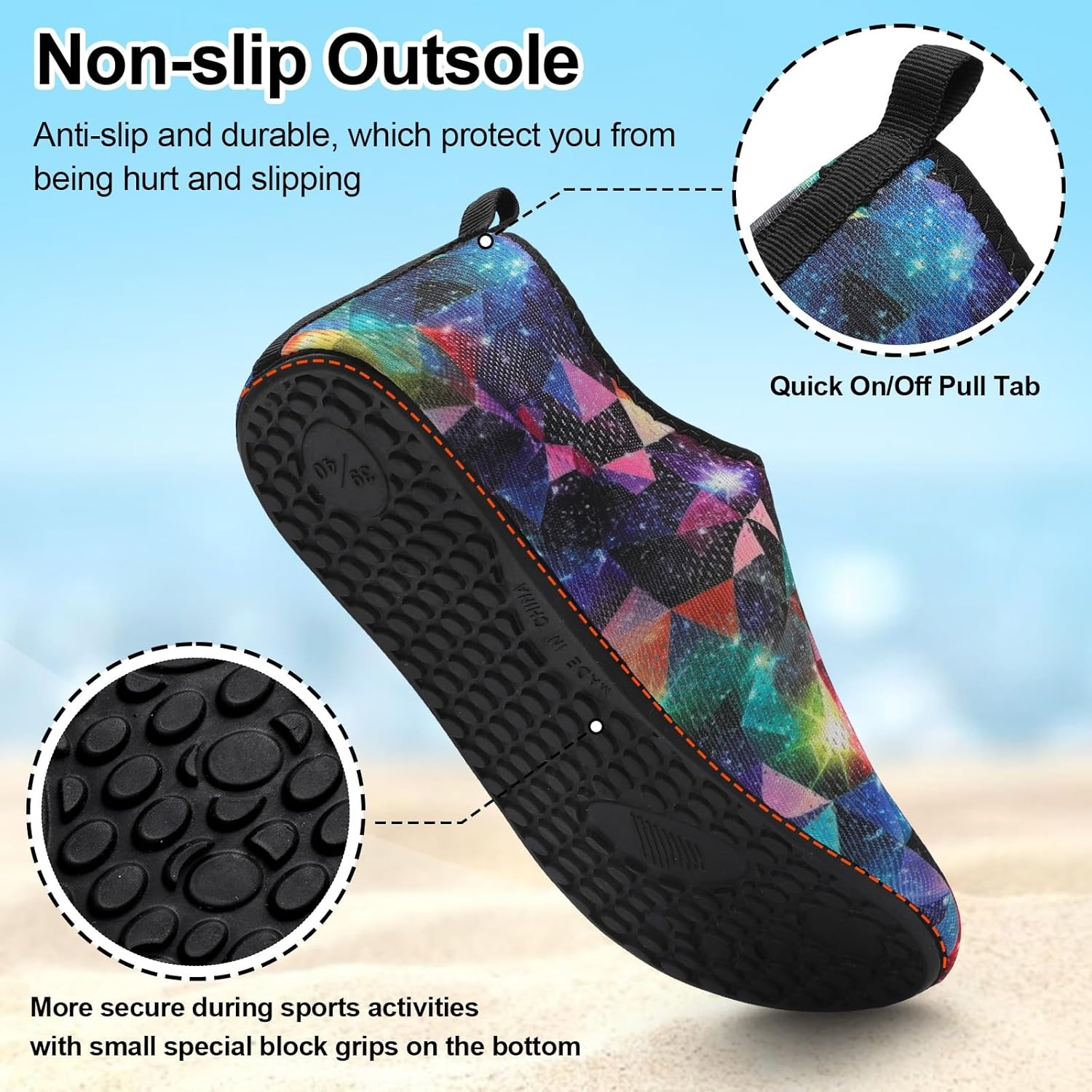 image:imageLRUN Mens Womens Quick Dry Barefoot Water Shoes NonSlip Beach Pool Shoes Breathable Surf Kayak Yoga SneakersTriangle
