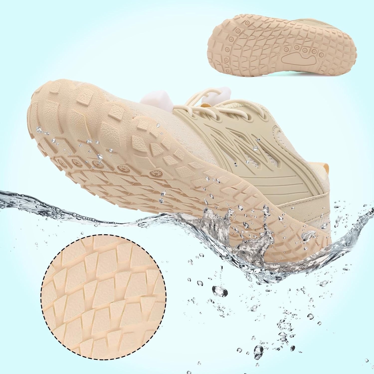 image:imageLRUN Kids Water Shoes Quick Dry Boys Girls Barefoot Shoes for Beach Pool Sand NonSlip Outdoor Athletic Walking SneakerBeige
