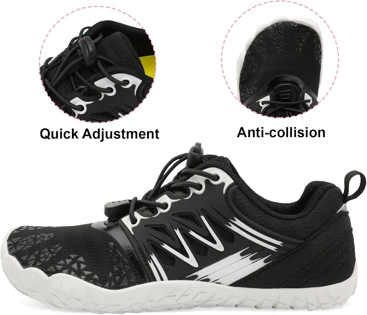 image:imageLRUN Kids Water Shoes Quick Dry Boys Girls Barefoot Shoes for Beach Pool Sand NonSlip Outdoor Athletic Walking SneakerBlack White