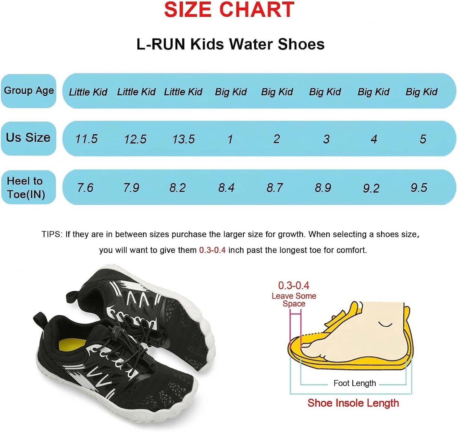 image:imageLRUN Kids Water Shoes Quick Dry Boys Girls Barefoot Shoes for Beach Pool Sand NonSlip Outdoor Athletic Walking SneakerBlack White