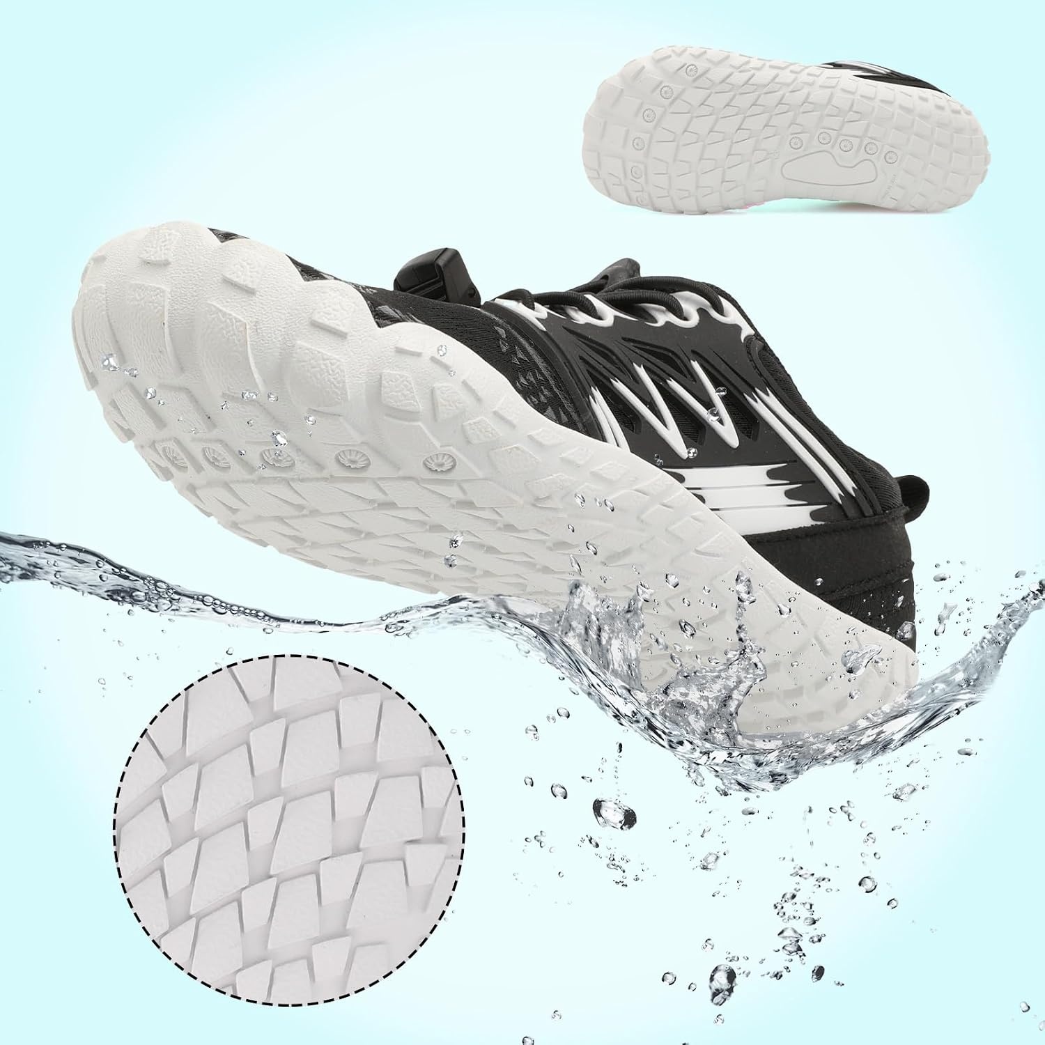 image:imageLRUN Kids Water Shoes Quick Dry Boys Girls Barefoot Shoes for Beach Pool Sand NonSlip Outdoor Athletic Walking SneakerBlack White