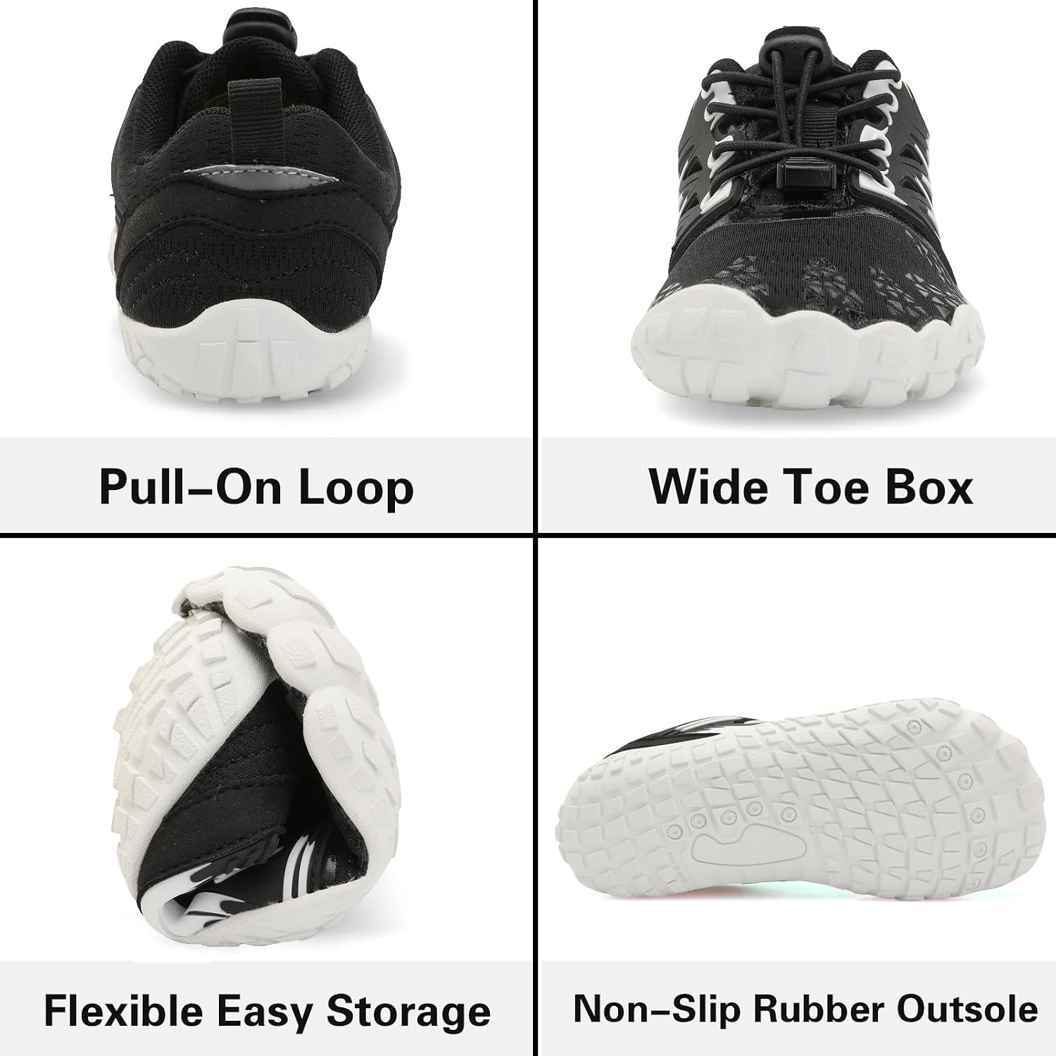 image:imageLRUN Kids Water Shoes Quick Dry Boys Girls Barefoot Shoes for Beach Pool Sand NonSlip Outdoor Athletic Walking SneakerBlack White