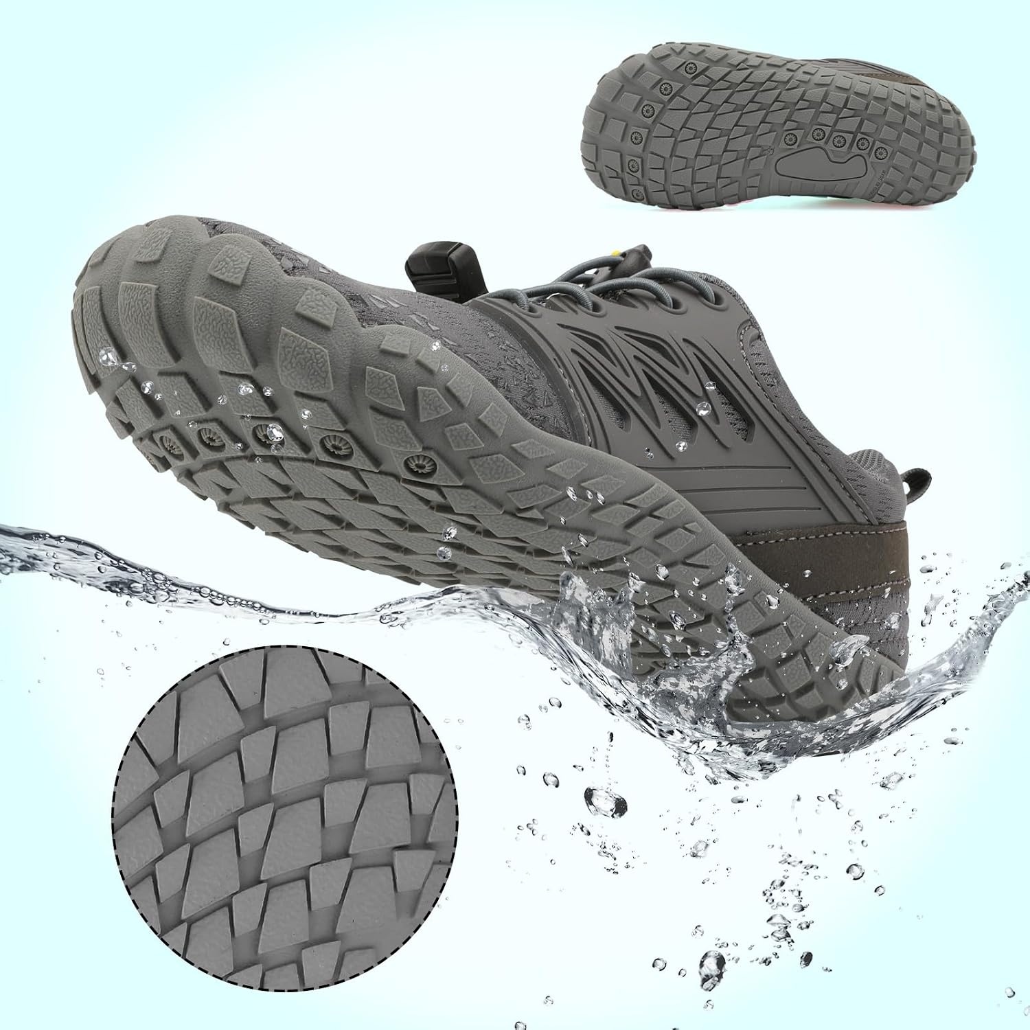 image:imageLRUN Kids Water Shoes Quick Dry Boys Girls Barefoot Shoes for Beach Pool Sand NonSlip Outdoor Athletic Walking SneakerDark Grey