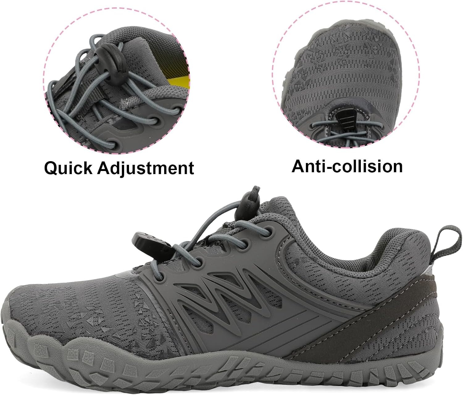 image:imageLRUN Kids Water Shoes Quick Dry Boys Girls Barefoot Shoes for Beach Pool Sand NonSlip Outdoor Athletic Walking SneakerDark Grey