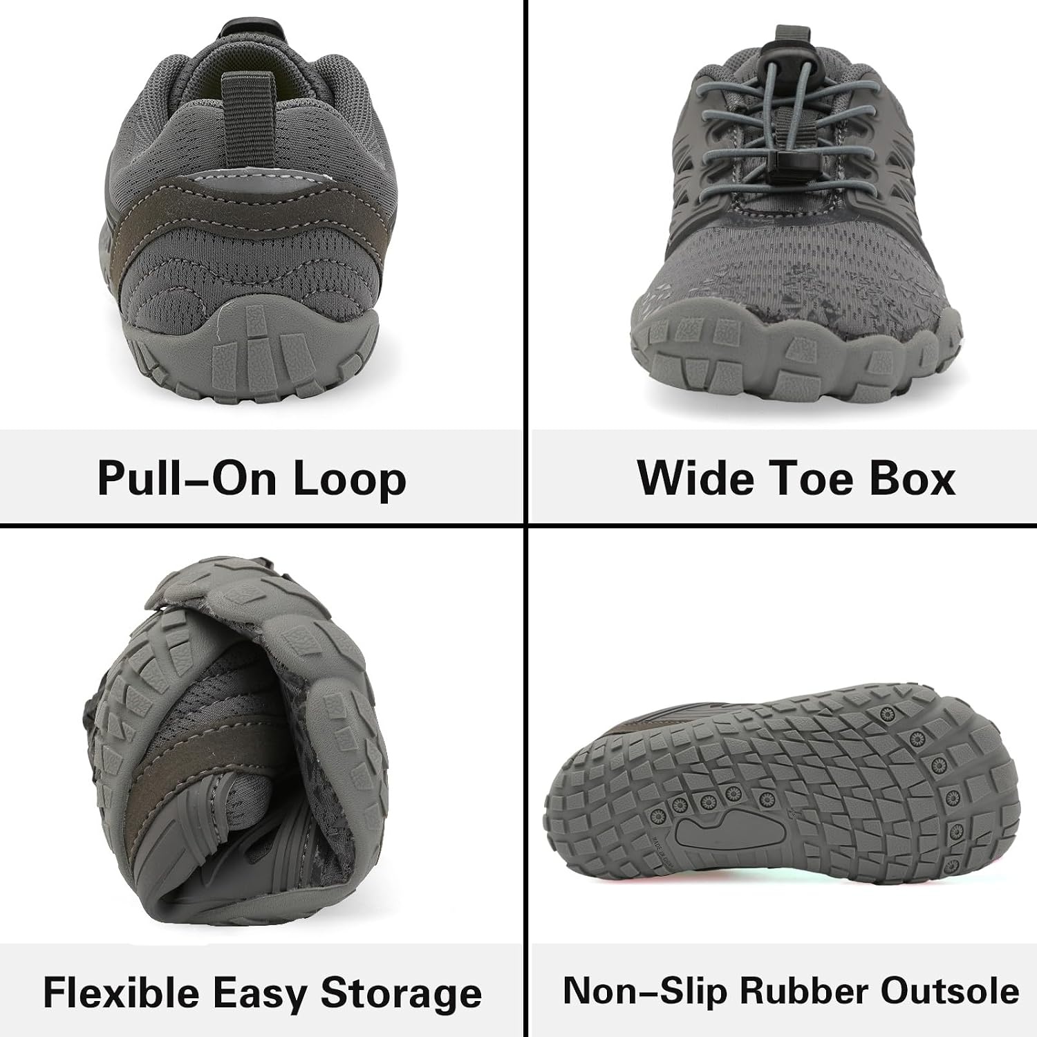 image:imageLRUN Kids Water Shoes Quick Dry Boys Girls Barefoot Shoes for Beach Pool Sand NonSlip Outdoor Athletic Walking SneakerDark Grey