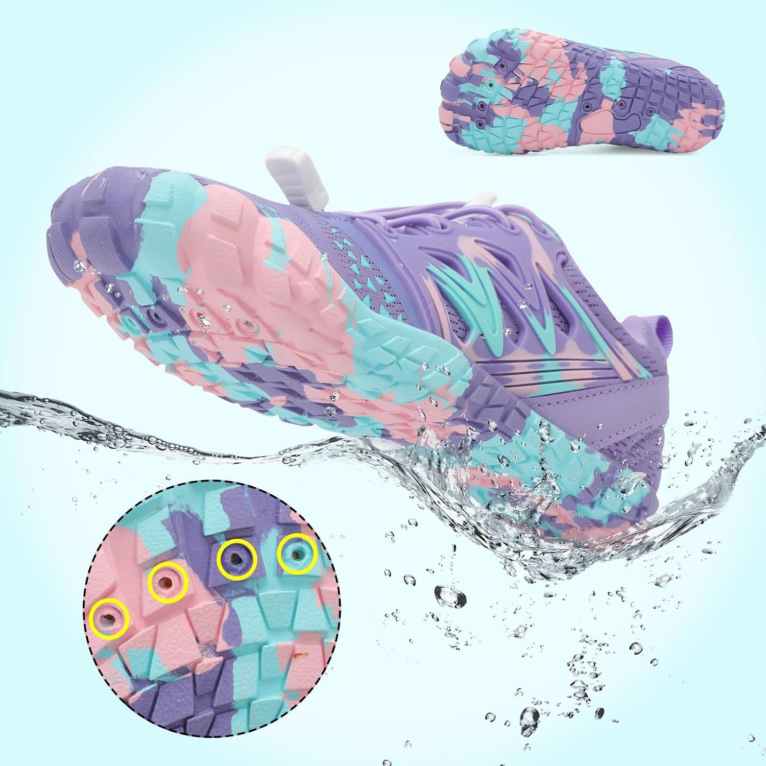 image:imageLRUN Kids Water Shoes Quick Dry Boys Girls Barefoot Shoes for Beach Pool Sand NonSlip Outdoor Athletic Walking SneakerDark Purple