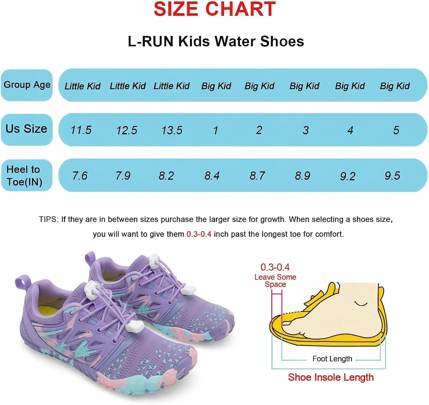 image:imageLRUN Kids Water Shoes Quick Dry Boys Girls Barefoot Shoes for Beach Pool Sand NonSlip Outdoor Athletic Walking SneakerDark Purple