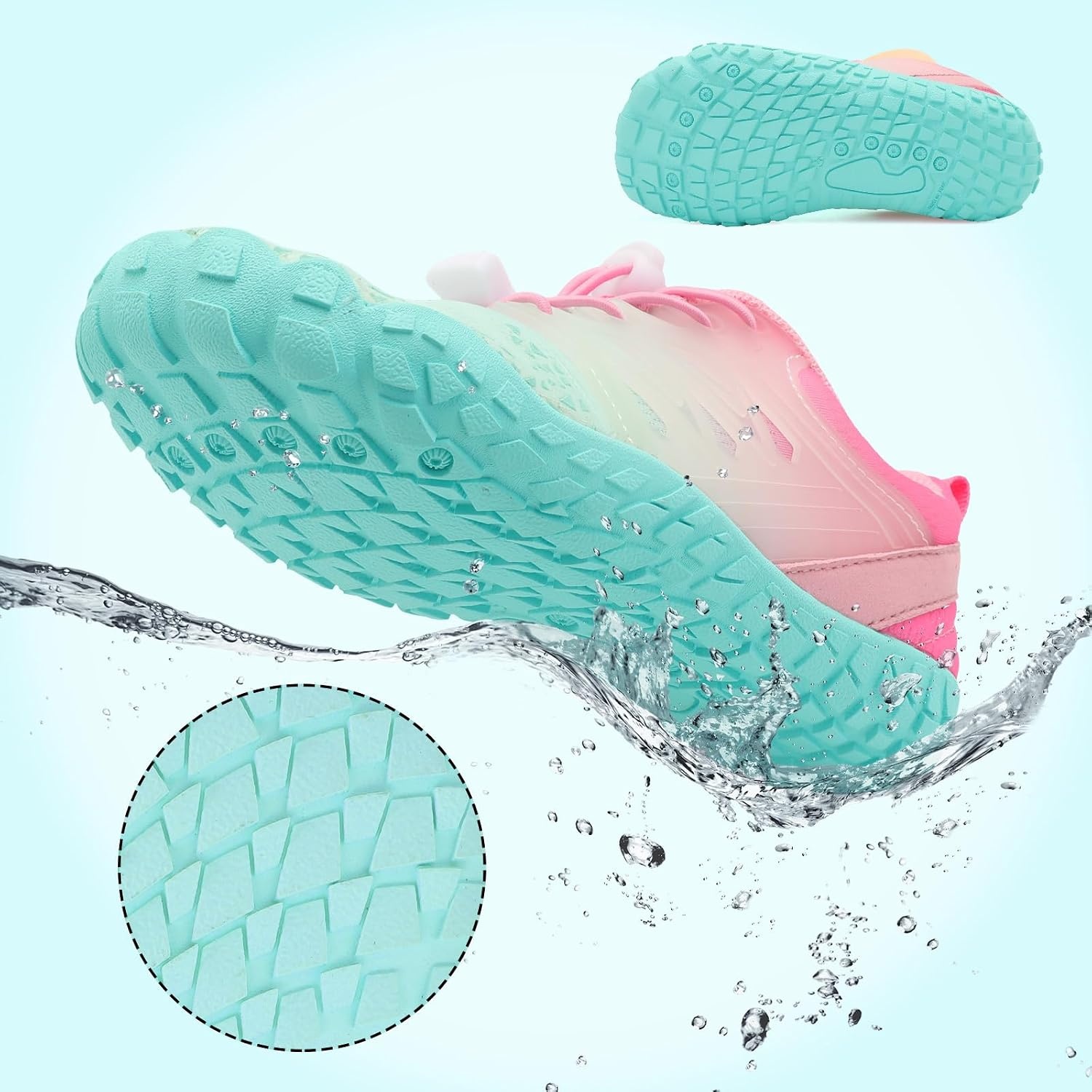 image:imageLRUN Kids Water Shoes Quick Dry Boys Girls Barefoot Shoes for Beach Pool Sand NonSlip Outdoor Athletic Walking SneakerGreen Pink