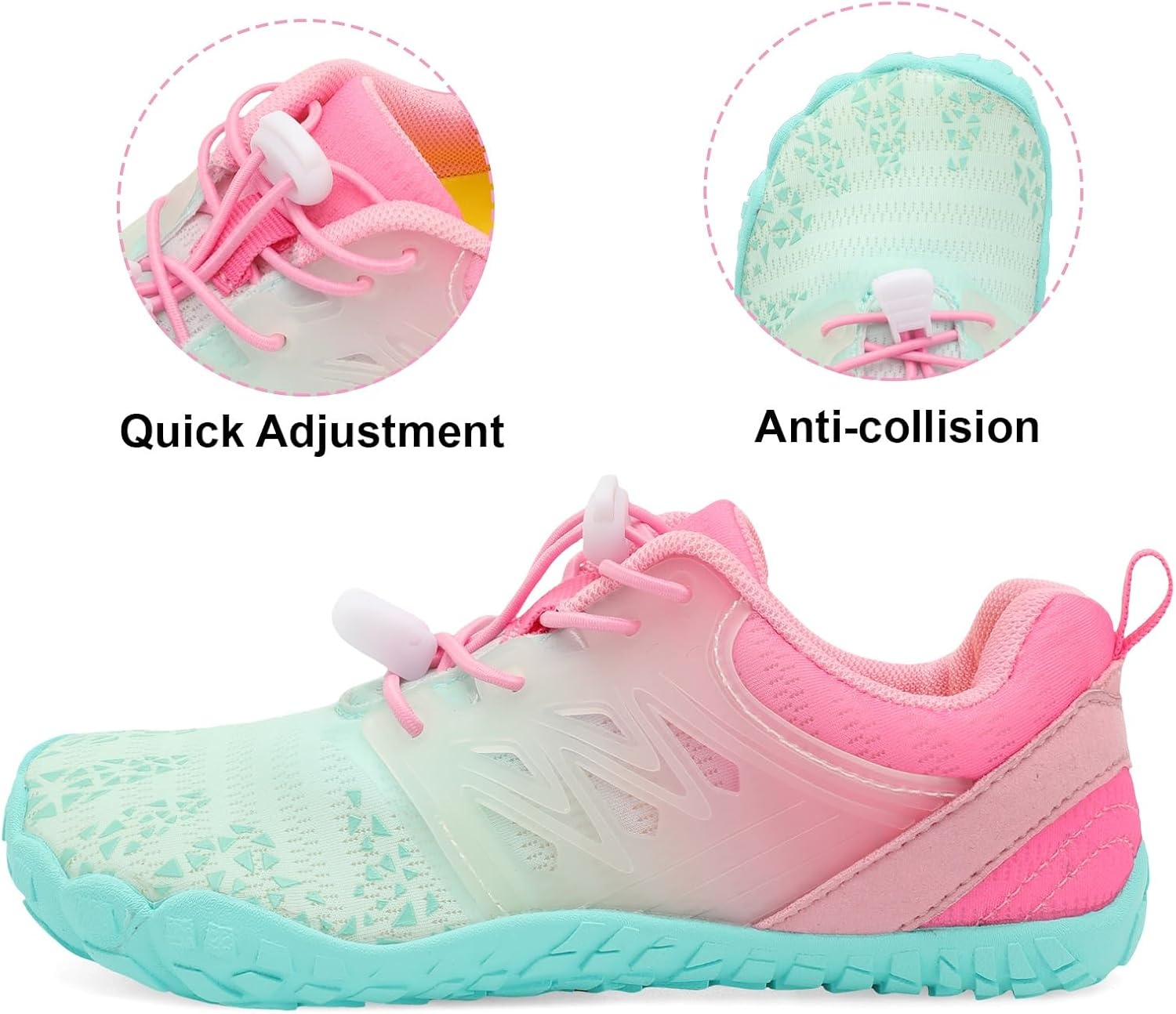 image:imageLRUN Kids Water Shoes Quick Dry Boys Girls Barefoot Shoes for Beach Pool Sand NonSlip Outdoor Athletic Walking SneakerGreen Pink