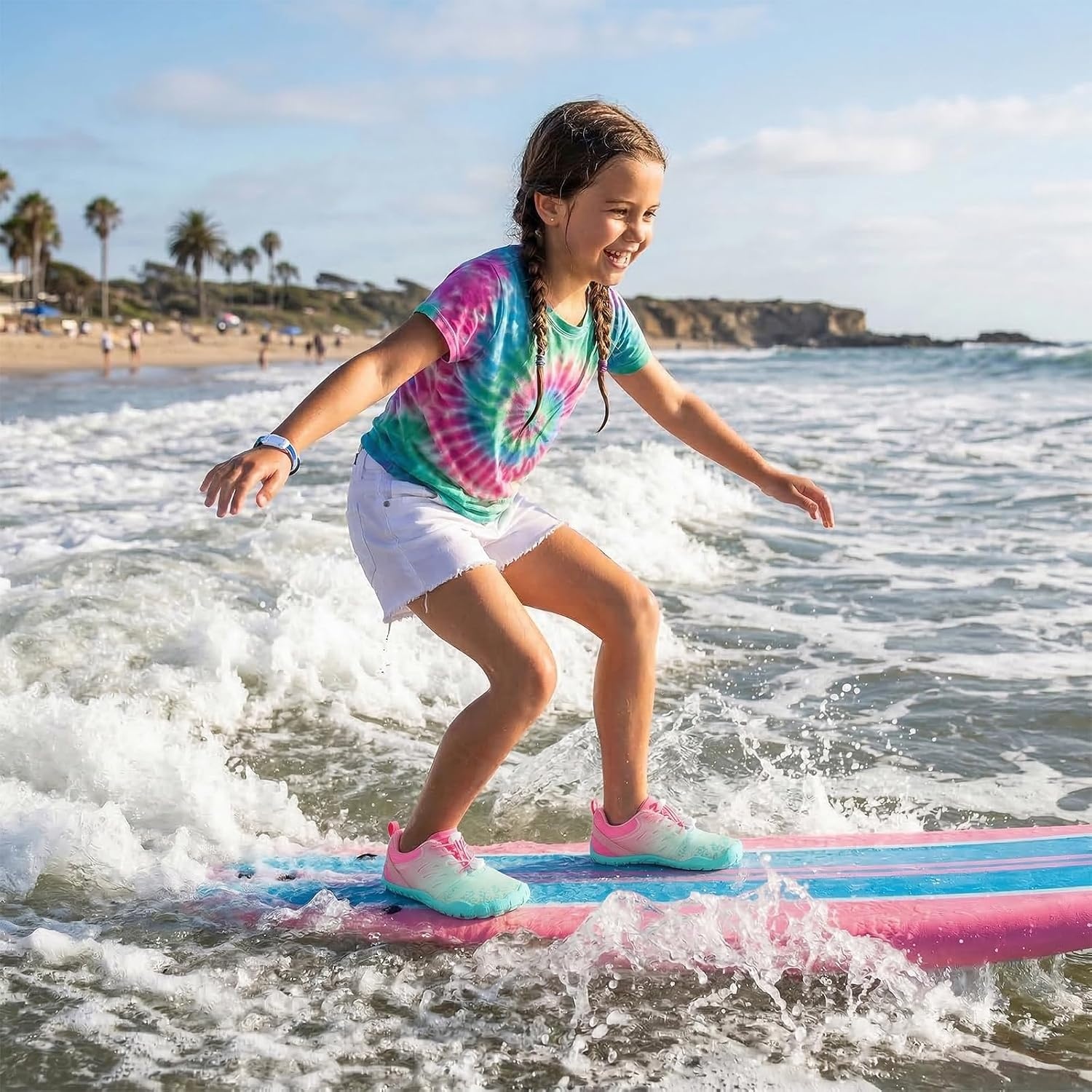 image:imageLRUN Kids Water Shoes Quick Dry Boys Girls Barefoot Shoes for Beach Pool Sand NonSlip Outdoor Athletic Walking SneakerGreen Pink