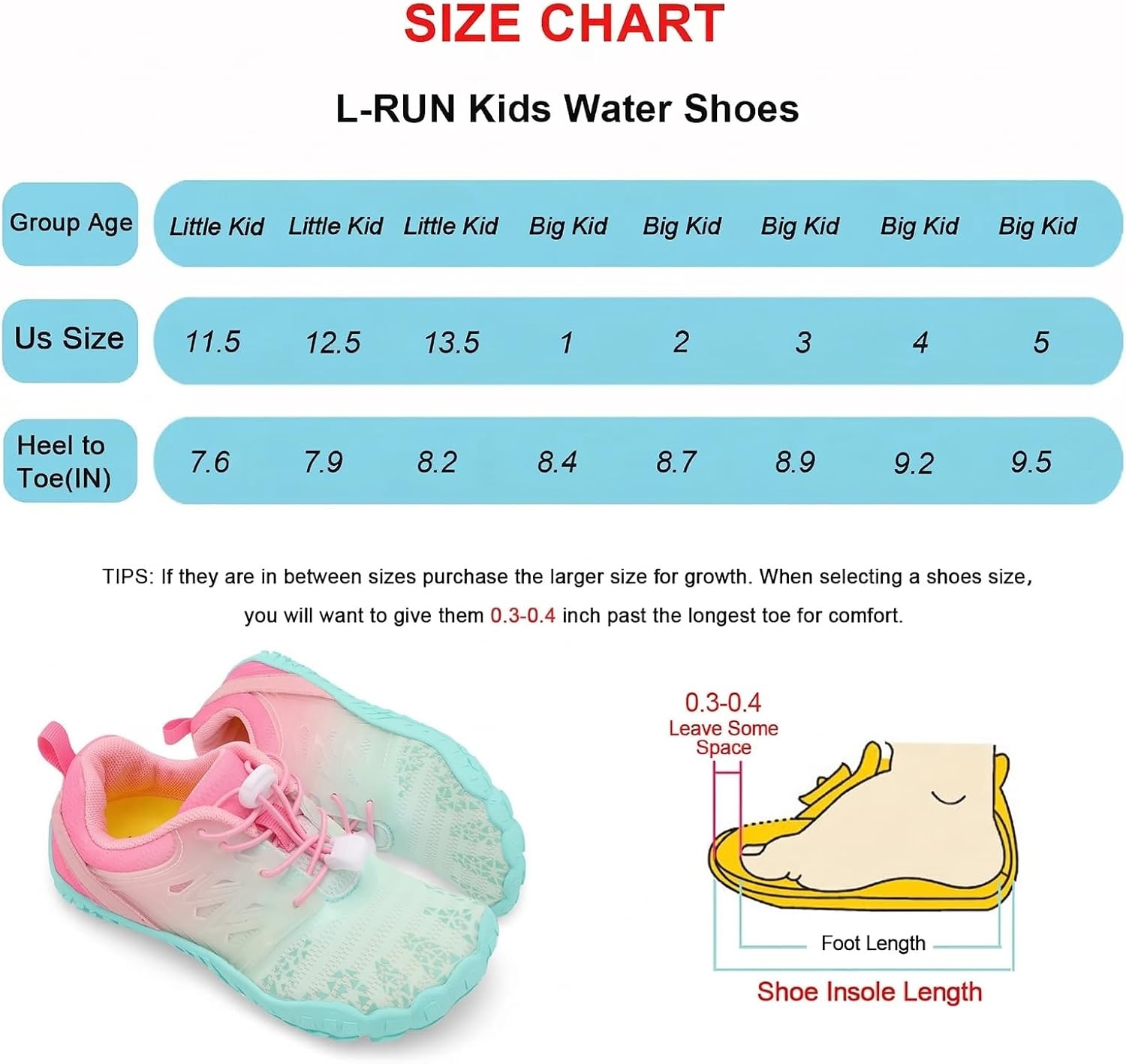 image:imageLRUN Kids Water Shoes Quick Dry Boys Girls Barefoot Shoes for Beach Pool Sand NonSlip Outdoor Athletic Walking SneakerGreen Pink
