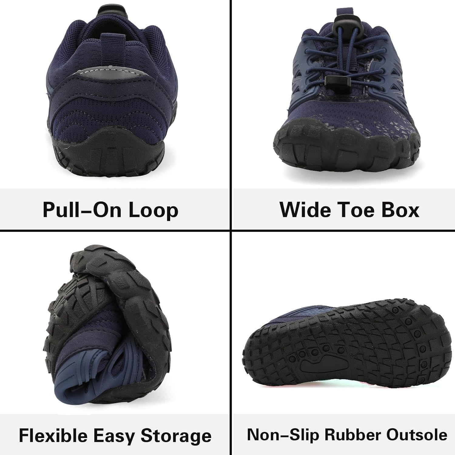 image:imageLRUN Kids Water Shoes Quick Dry Boys Girls Barefoot Shoes for Beach Pool Sand NonSlip Outdoor Athletic Walking SneakerNavy