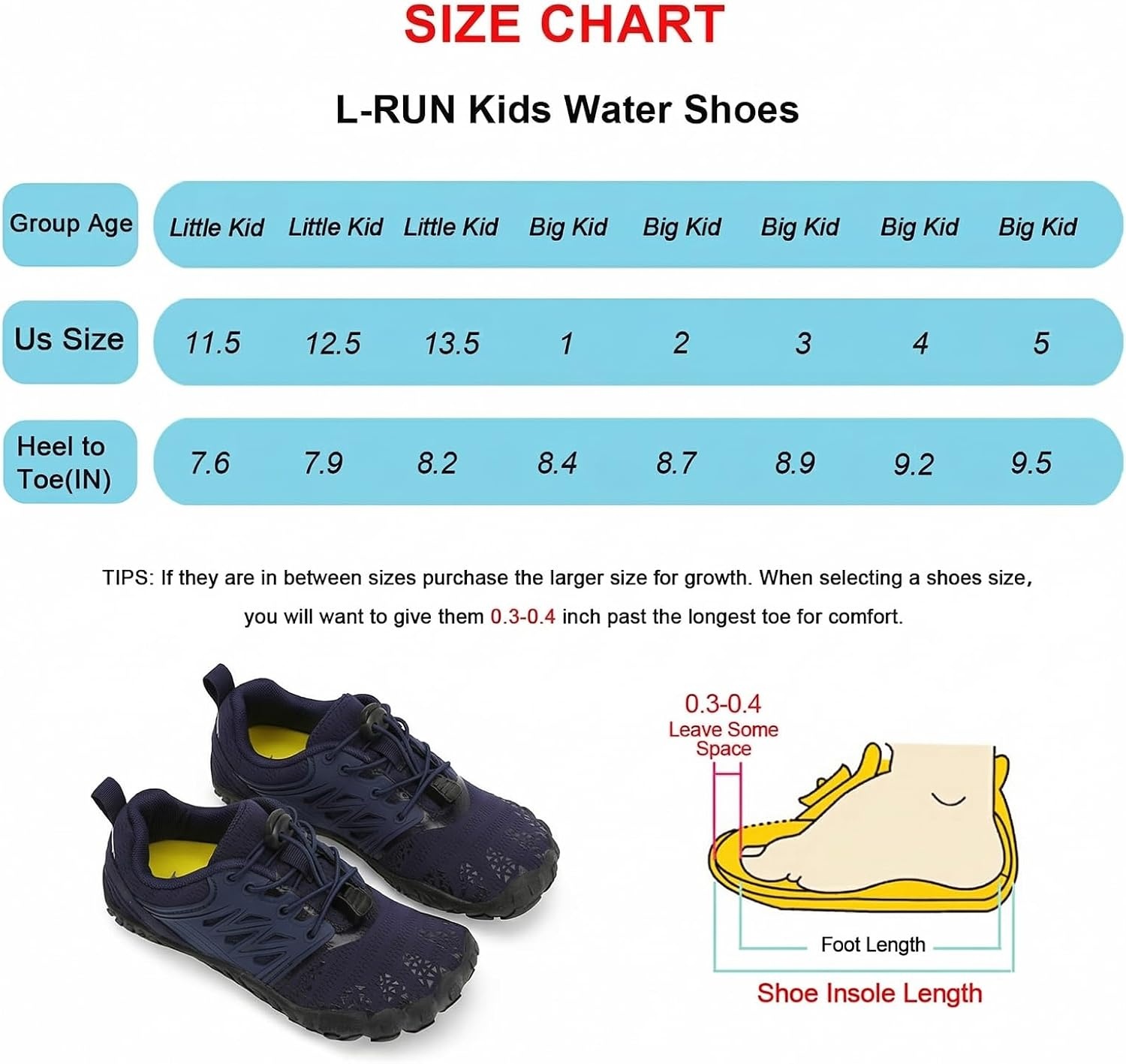 image:imageLRUN Kids Water Shoes Quick Dry Boys Girls Barefoot Shoes for Beach Pool Sand NonSlip Outdoor Athletic Walking SneakerNavy