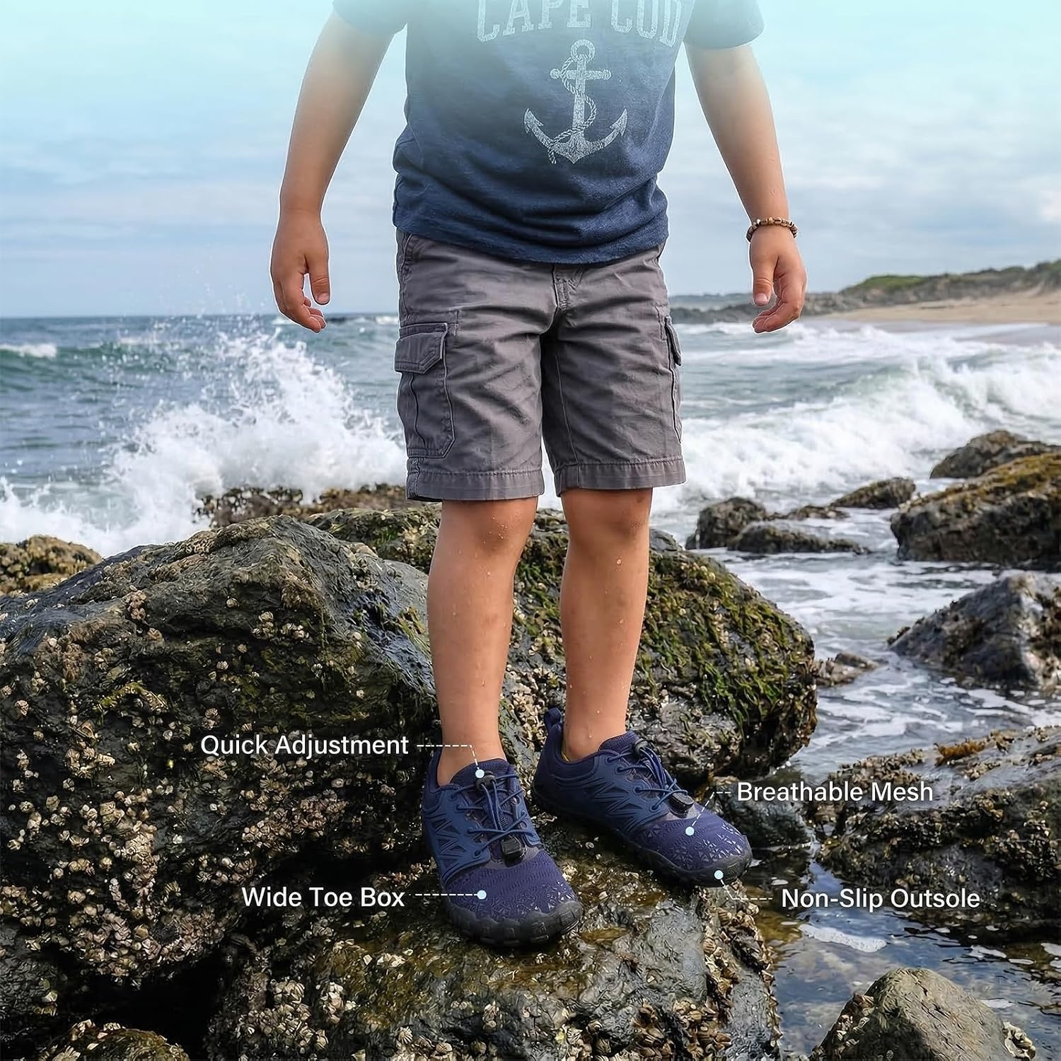 image:imageLRUN Kids Water Shoes Quick Dry Boys Girls Barefoot Shoes for Beach Pool Sand NonSlip Outdoor Athletic Walking SneakerNavy