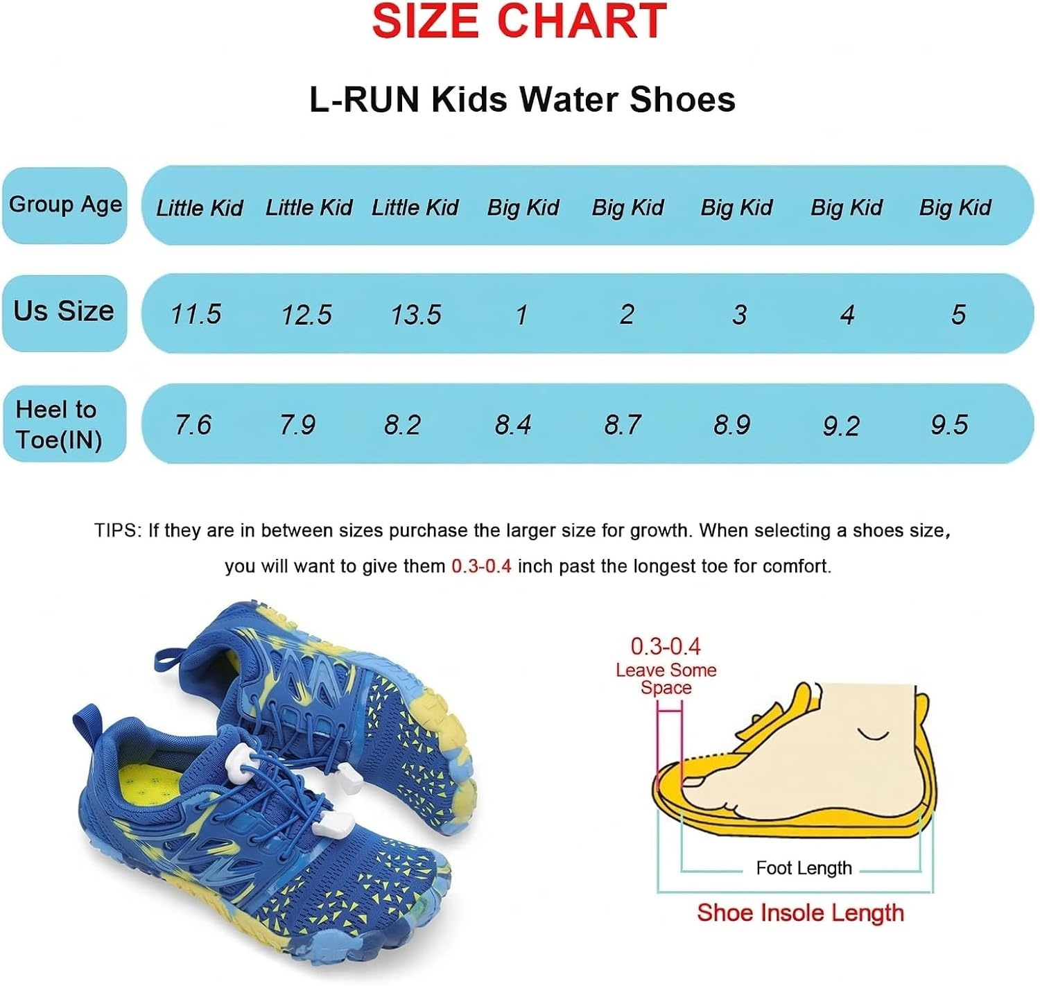 image:imageLRUN Kids Water Shoes Quick Dry Boys Girls Barefoot Shoes for Beach Pool Sand NonSlip Outdoor Athletic Walking SneakerNavy Yellow