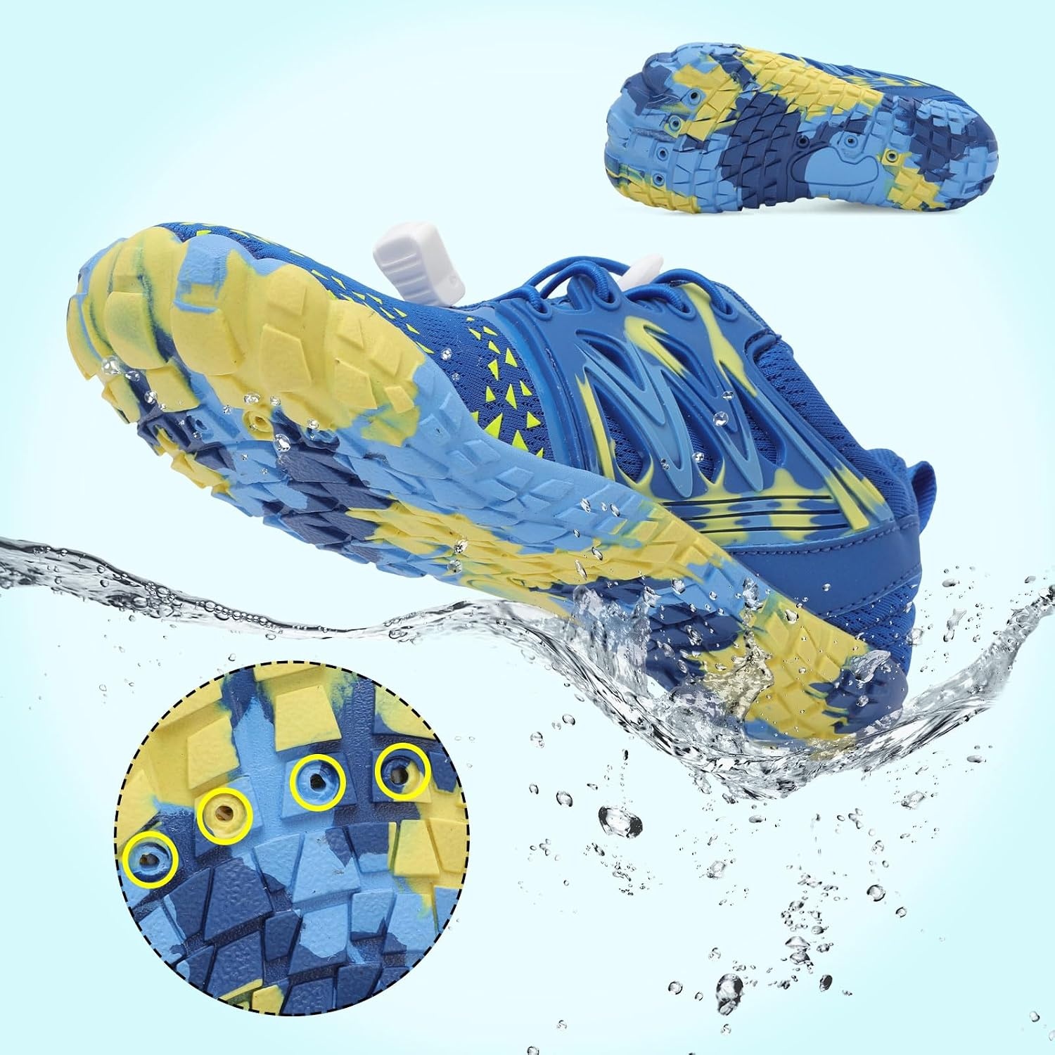 image:imageLRUN Kids Water Shoes Quick Dry Boys Girls Barefoot Shoes for Beach Pool Sand NonSlip Outdoor Athletic Walking SneakerNavy Yellow