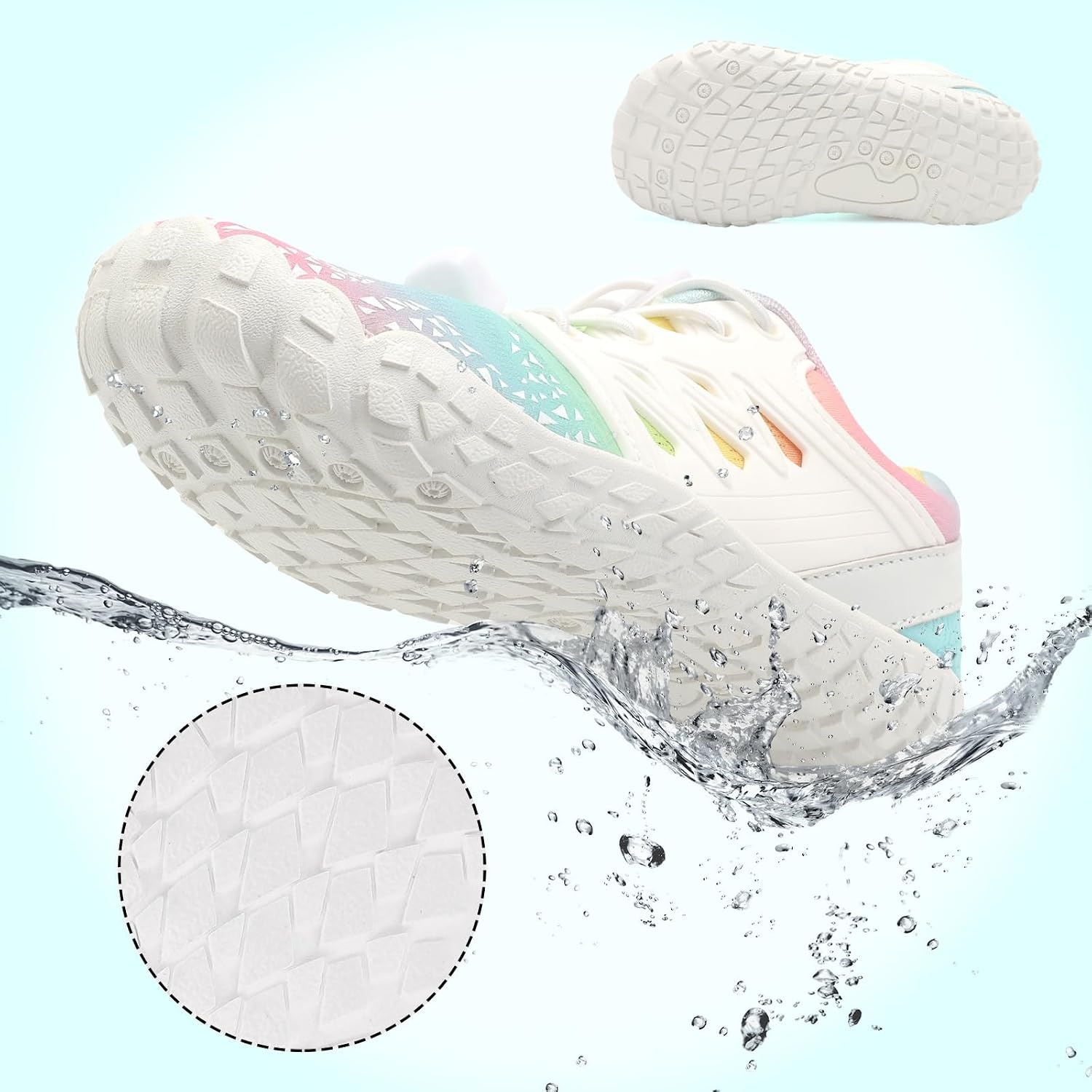 image:imageLRUN Kids Water Shoes Quick Dry Boys Girls Barefoot Shoes for Beach Pool Sand NonSlip Outdoor Athletic Walking SneakerPink Blue