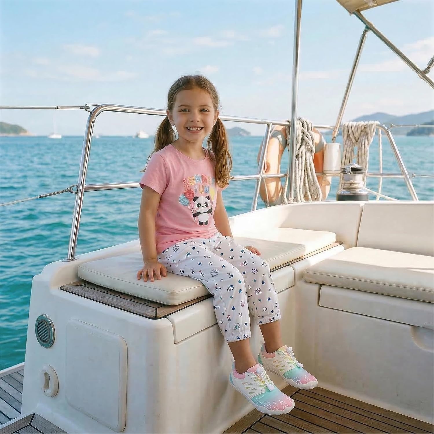 image:imageLRUN Kids Water Shoes Quick Dry Boys Girls Barefoot Shoes for Beach Pool Sand NonSlip Outdoor Athletic Walking SneakerPink Blue