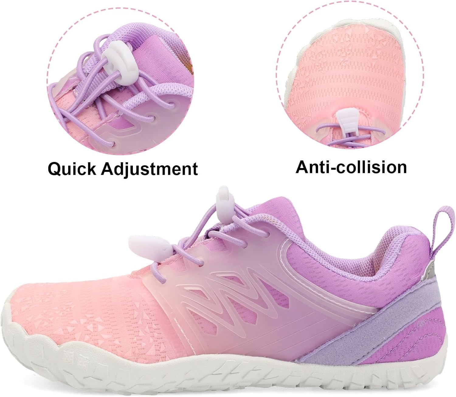 image:imageLRUN Kids Water Shoes Quick Dry Boys Girls Barefoot Shoes for Beach Pool Sand NonSlip Outdoor Athletic Walking SneakerPink Purple