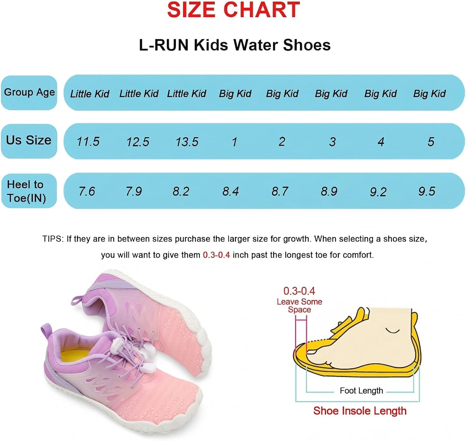 image:imageLRUN Kids Water Shoes Quick Dry Boys Girls Barefoot Shoes for Beach Pool Sand NonSlip Outdoor Athletic Walking SneakerPink Purple