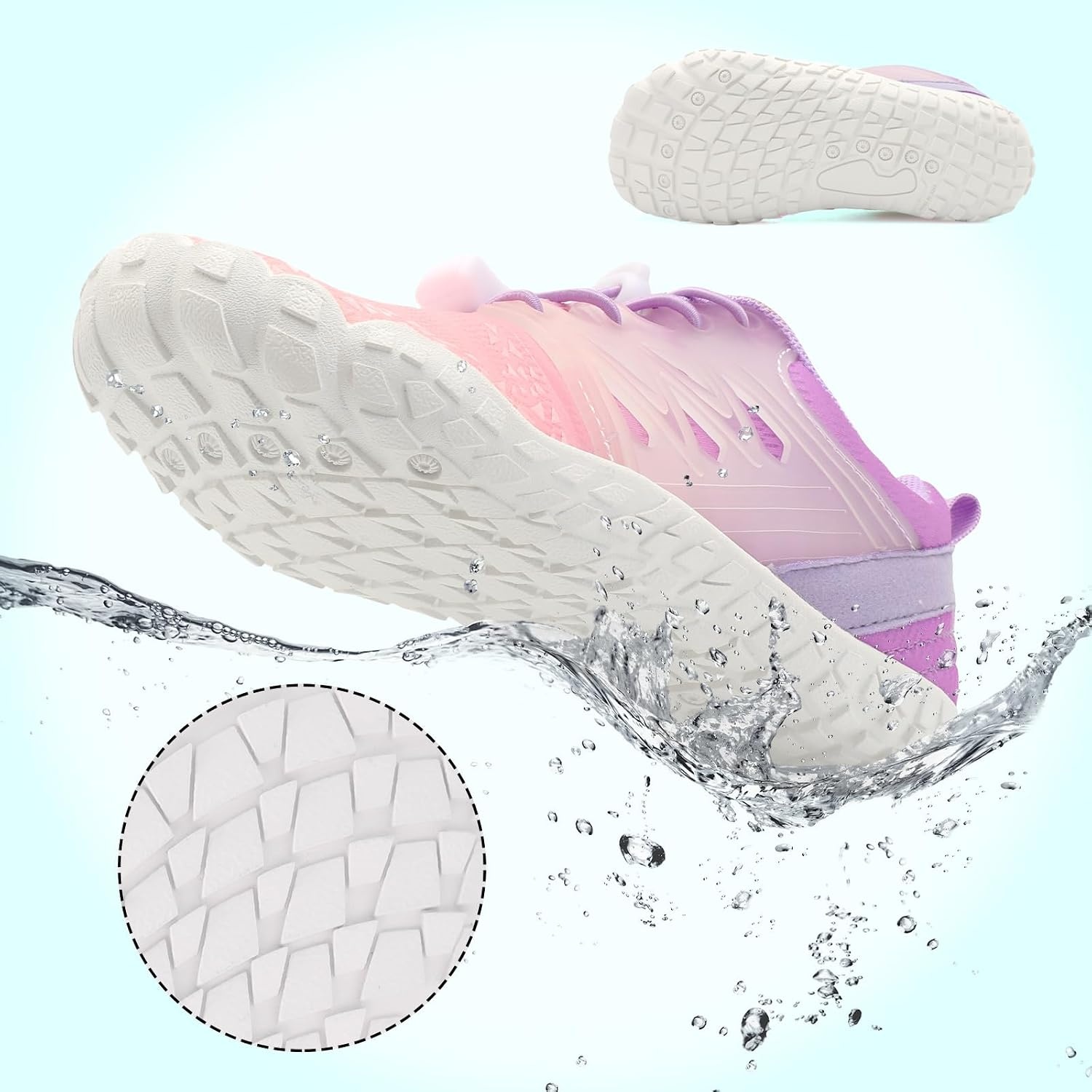 image:imageLRUN Kids Water Shoes Quick Dry Boys Girls Barefoot Shoes for Beach Pool Sand NonSlip Outdoor Athletic Walking SneakerPink Purple