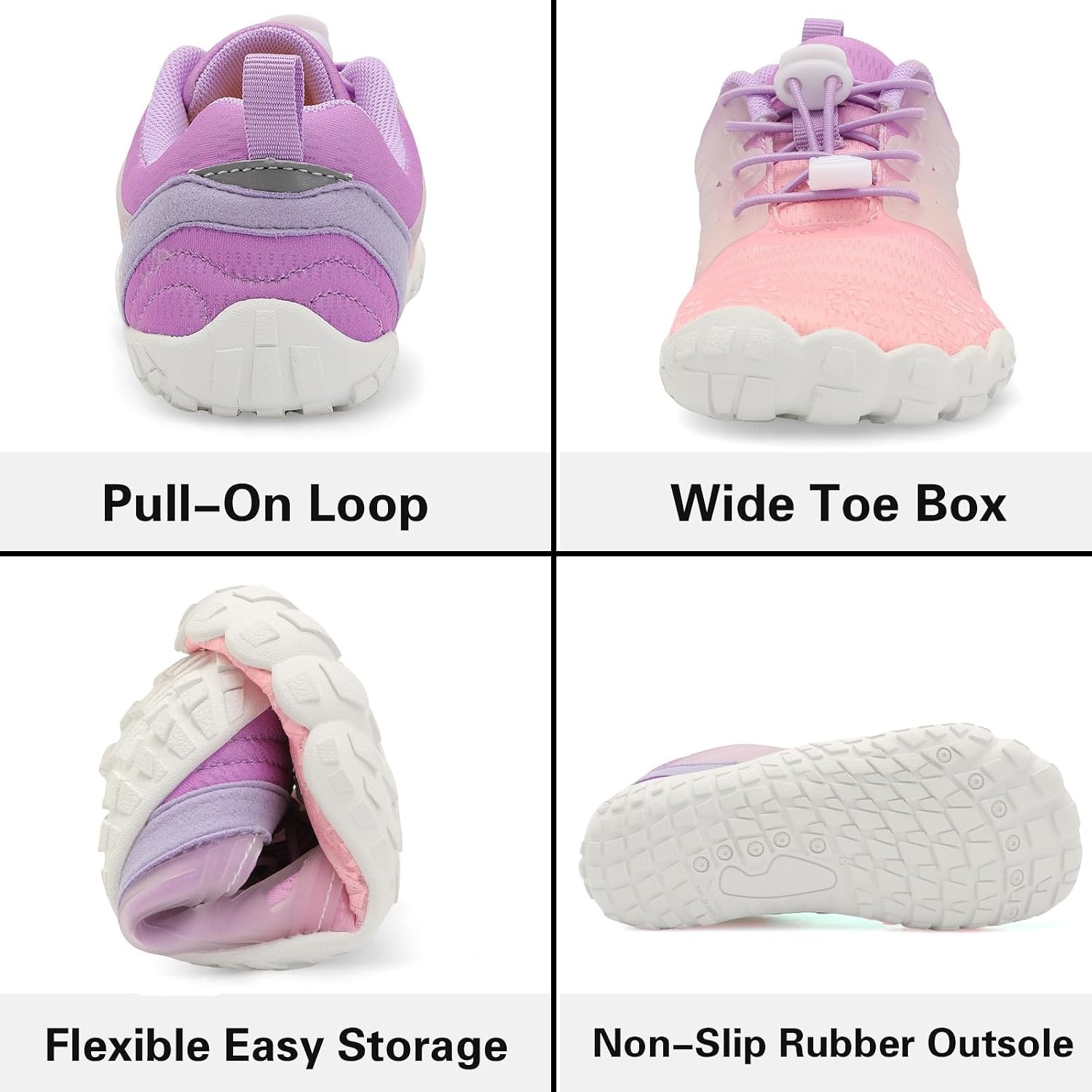 image:imageLRUN Kids Water Shoes Quick Dry Boys Girls Barefoot Shoes for Beach Pool Sand NonSlip Outdoor Athletic Walking SneakerPink Purple