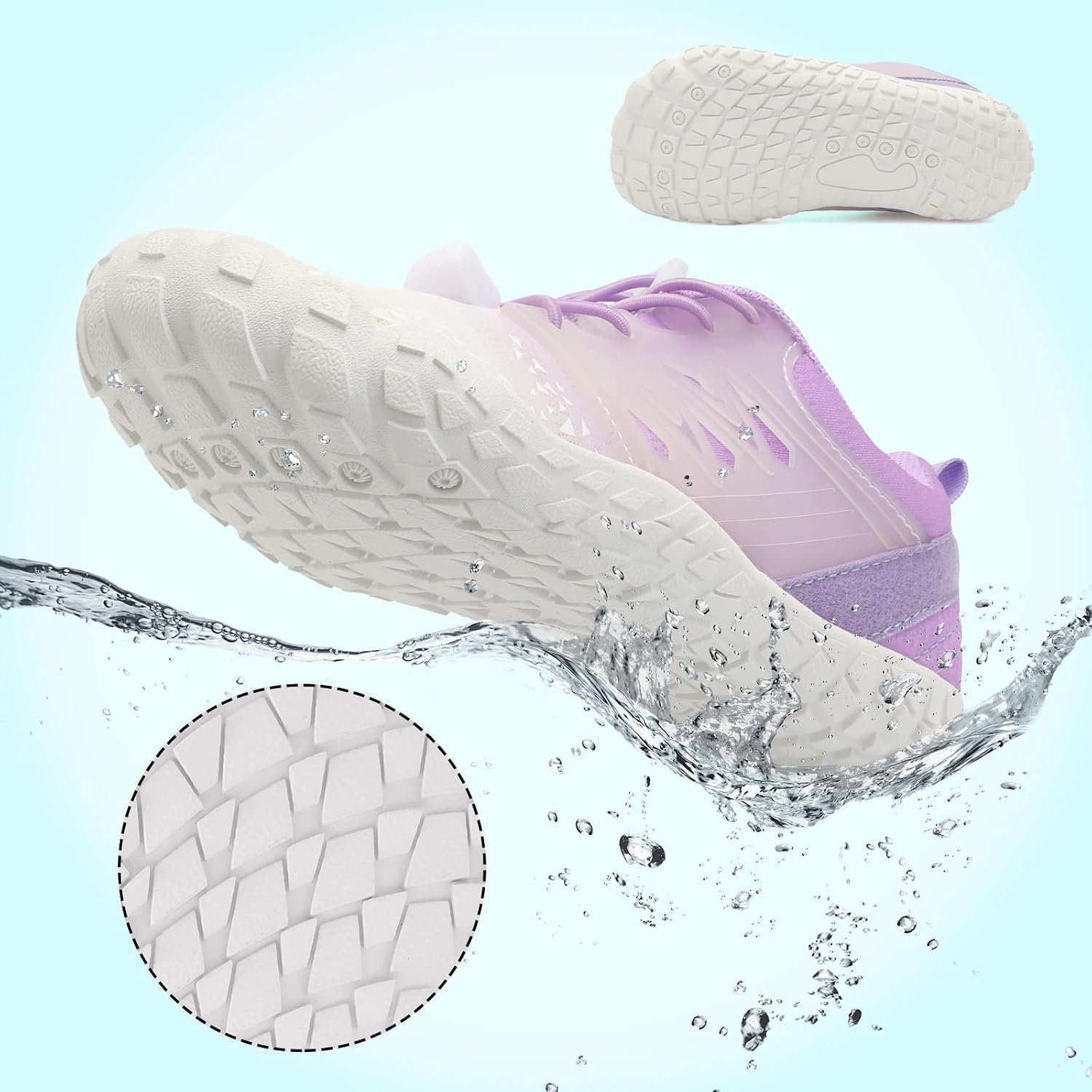 image:imageLRUN Kids Water Shoes Quick Dry Boys Girls Barefoot Shoes for Beach Pool Sand NonSlip Outdoor Athletic Walking SneakerWhite Purple