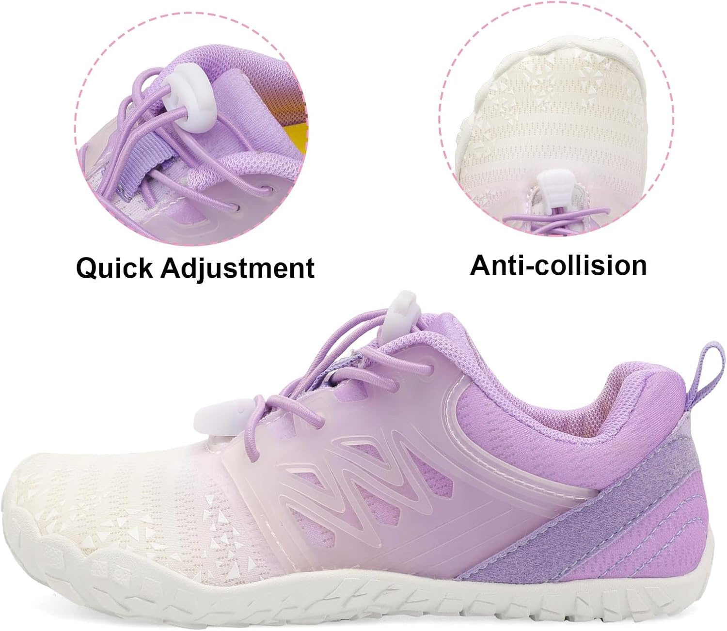 image:imageLRUN Kids Water Shoes Quick Dry Boys Girls Barefoot Shoes for Beach Pool Sand NonSlip Outdoor Athletic Walking SneakerWhite Purple