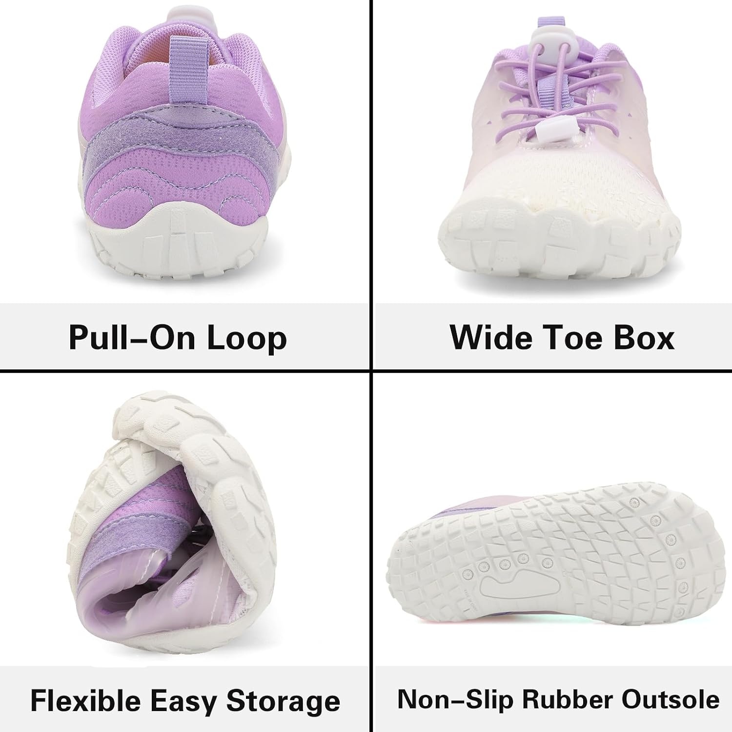 image:imageLRUN Kids Water Shoes Quick Dry Boys Girls Barefoot Shoes for Beach Pool Sand NonSlip Outdoor Athletic Walking SneakerWhite Purple