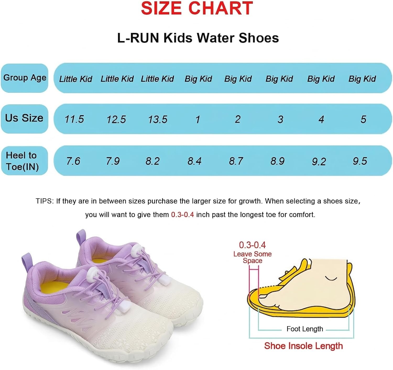 image:imageLRUN Kids Water Shoes Quick Dry Boys Girls Barefoot Shoes for Beach Pool Sand NonSlip Outdoor Athletic Walking SneakerWhite Purple