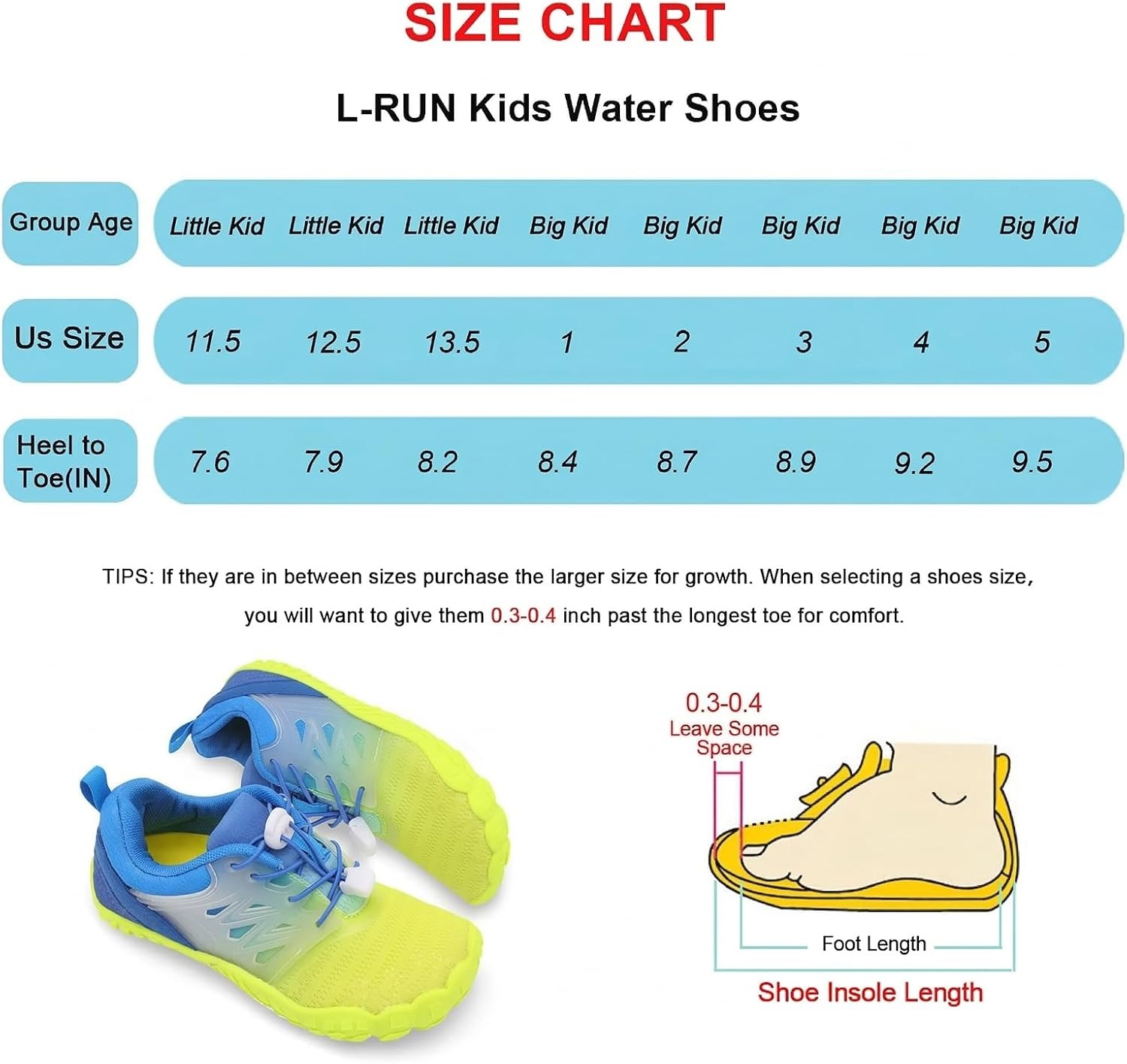 image:imageLRUN Kids Water Shoes Quick Dry Boys Girls Barefoot Shoes for Beach Pool Sand NonSlip Outdoor Athletic Walking SneakerYellow