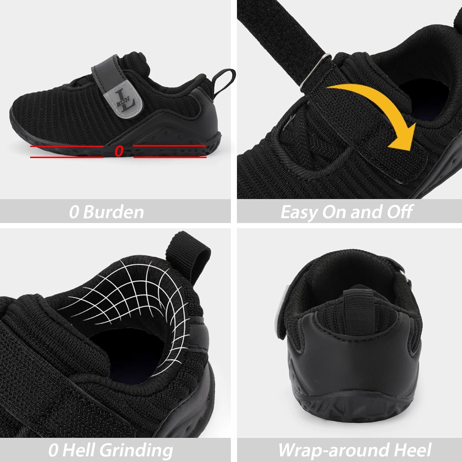 image:imageLRUN Toddler Barefoot Shoes Wide Toe Box amp ZeroDrop Sneakers for Boys amp Girls Lightweight Walking amp Running Shoes for Indoor amp Outdoor PlayAll Black