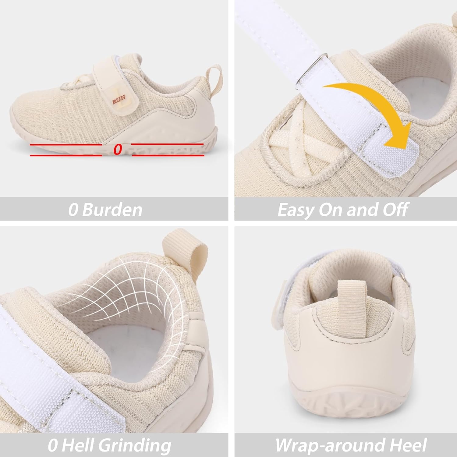image:imageLRUN Toddler Barefoot Shoes Wide Toe Box amp ZeroDrop Sneakers for Boys amp Girls Lightweight Walking amp Running Shoes for Indoor amp Outdoor PlayBeige