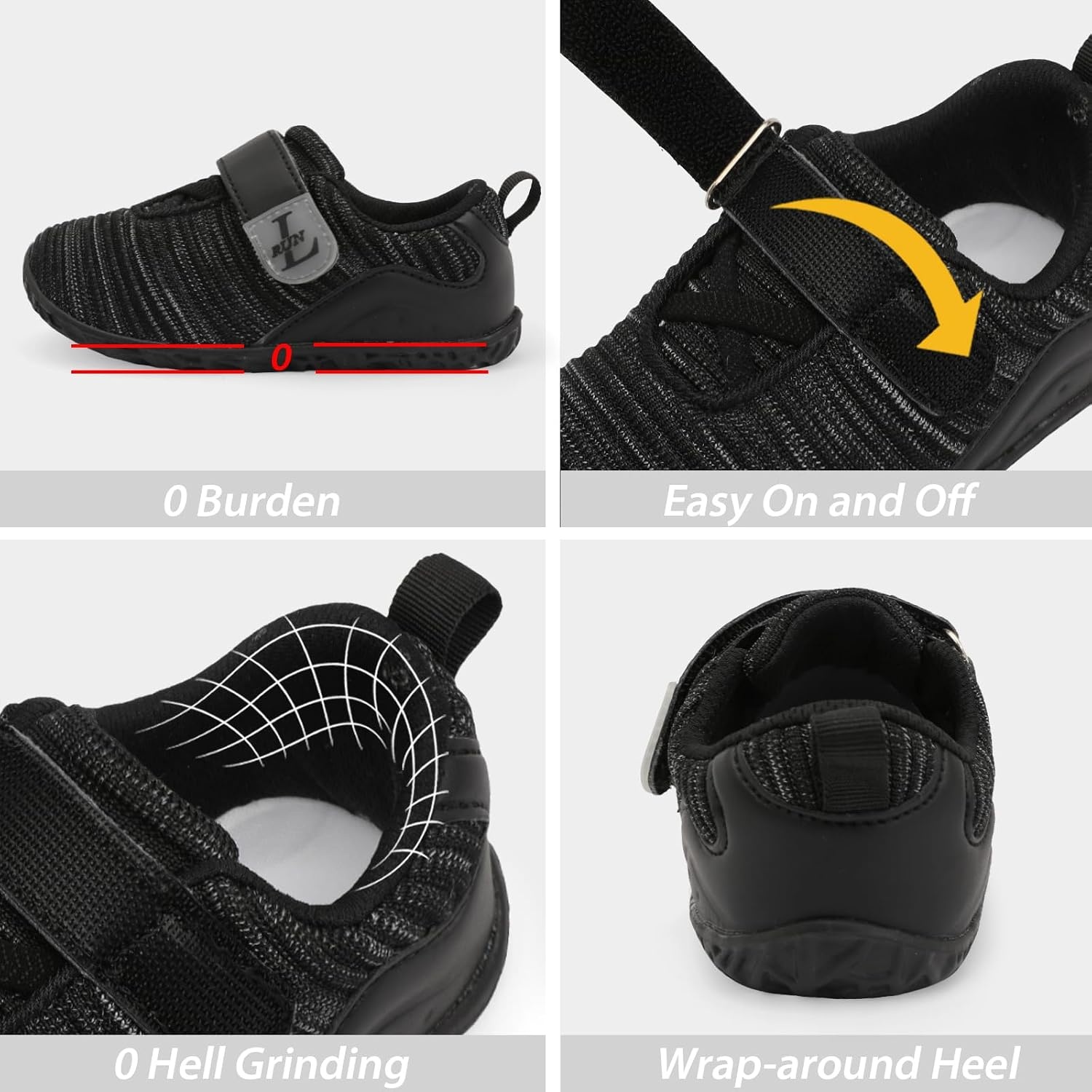image:imageLRUN Toddler Barefoot Shoes Wide Toe Box amp ZeroDrop Sneakers for Boys amp Girls Lightweight Walking amp Running Shoes for Indoor amp Outdoor PlayBlack Mix