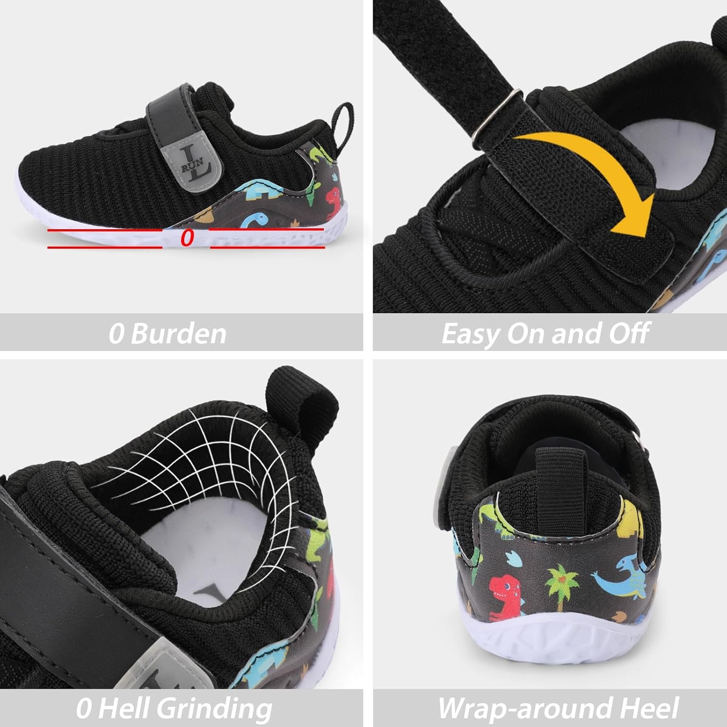 image:imageLRUN Toddler Barefoot Shoes Wide Toe Box amp ZeroDrop Sneakers for Boys amp Girls Lightweight Walking amp Running Shoes for Indoor amp Outdoor PlayBlack