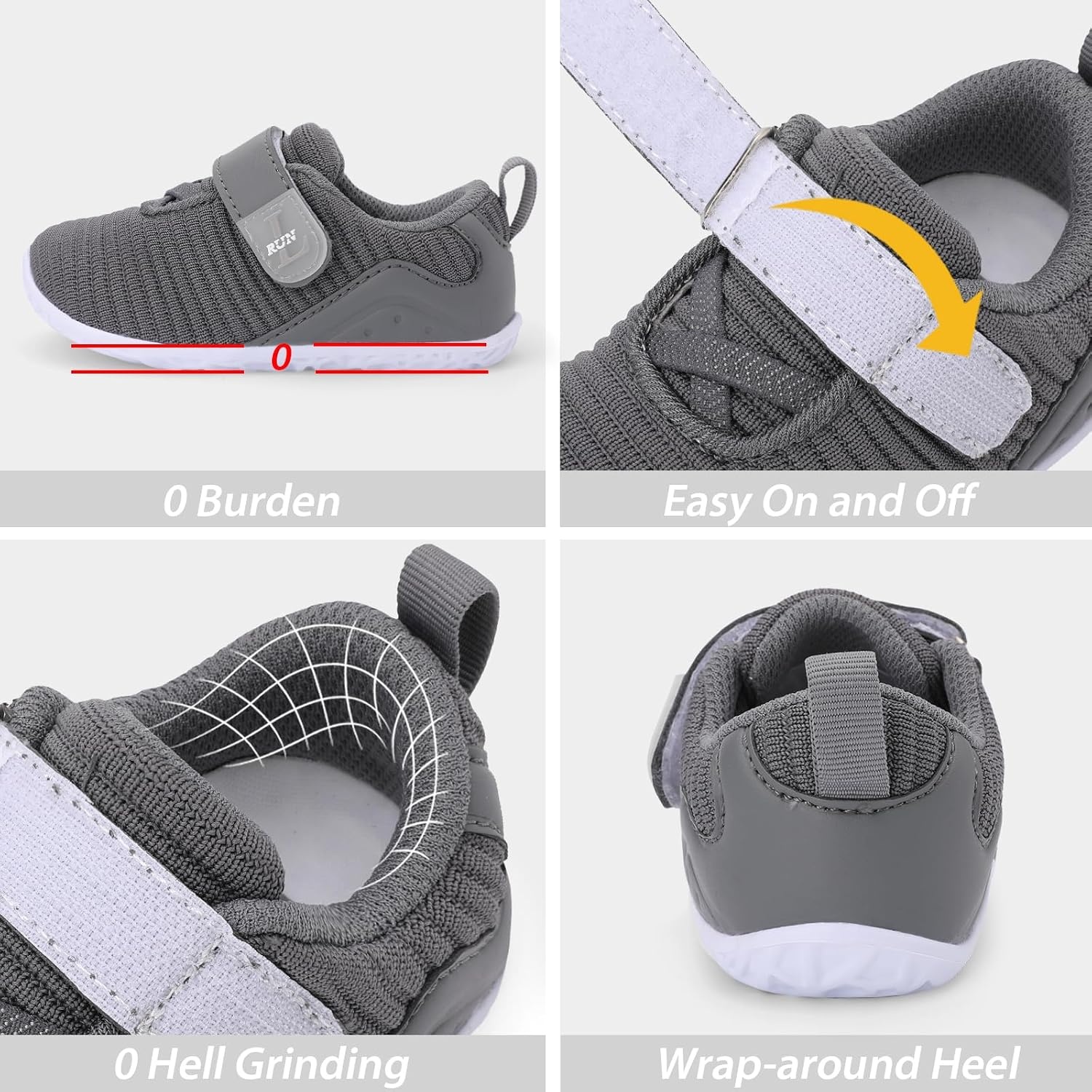image:imageLRUN Toddler Barefoot Shoes Wide Toe Box amp ZeroDrop Sneakers for Boys amp Girls Lightweight Walking amp Running Shoes for Indoor amp Outdoor PlayDark Grey