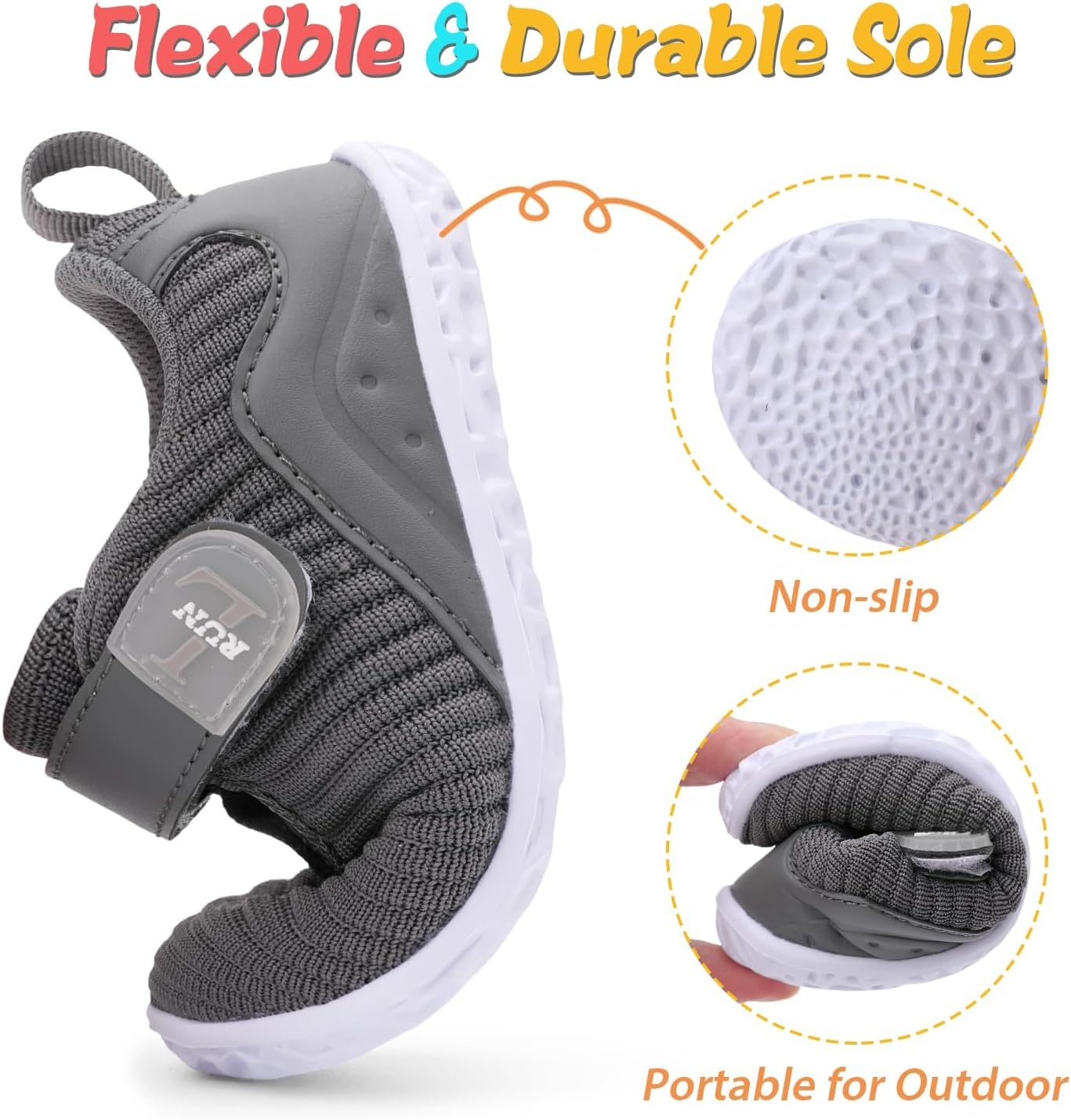 image:imageLRUN Toddler Barefoot Shoes Wide Toe Box amp ZeroDrop Sneakers for Boys amp Girls Lightweight Walking amp Running Shoes for Indoor amp Outdoor PlayDark Grey