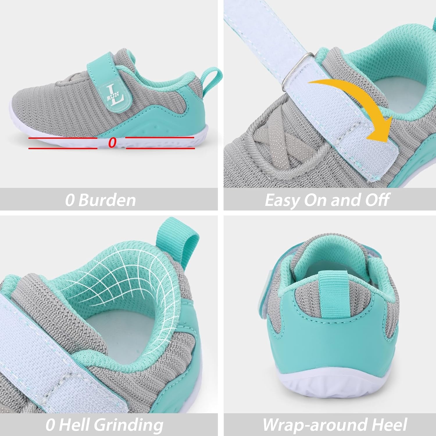 image:imageLRUN Toddler Barefoot Shoes Wide Toe Box amp ZeroDrop Sneakers for Boys amp Girls Lightweight Walking amp Running Shoes for Indoor amp Outdoor PlayLight Grey
