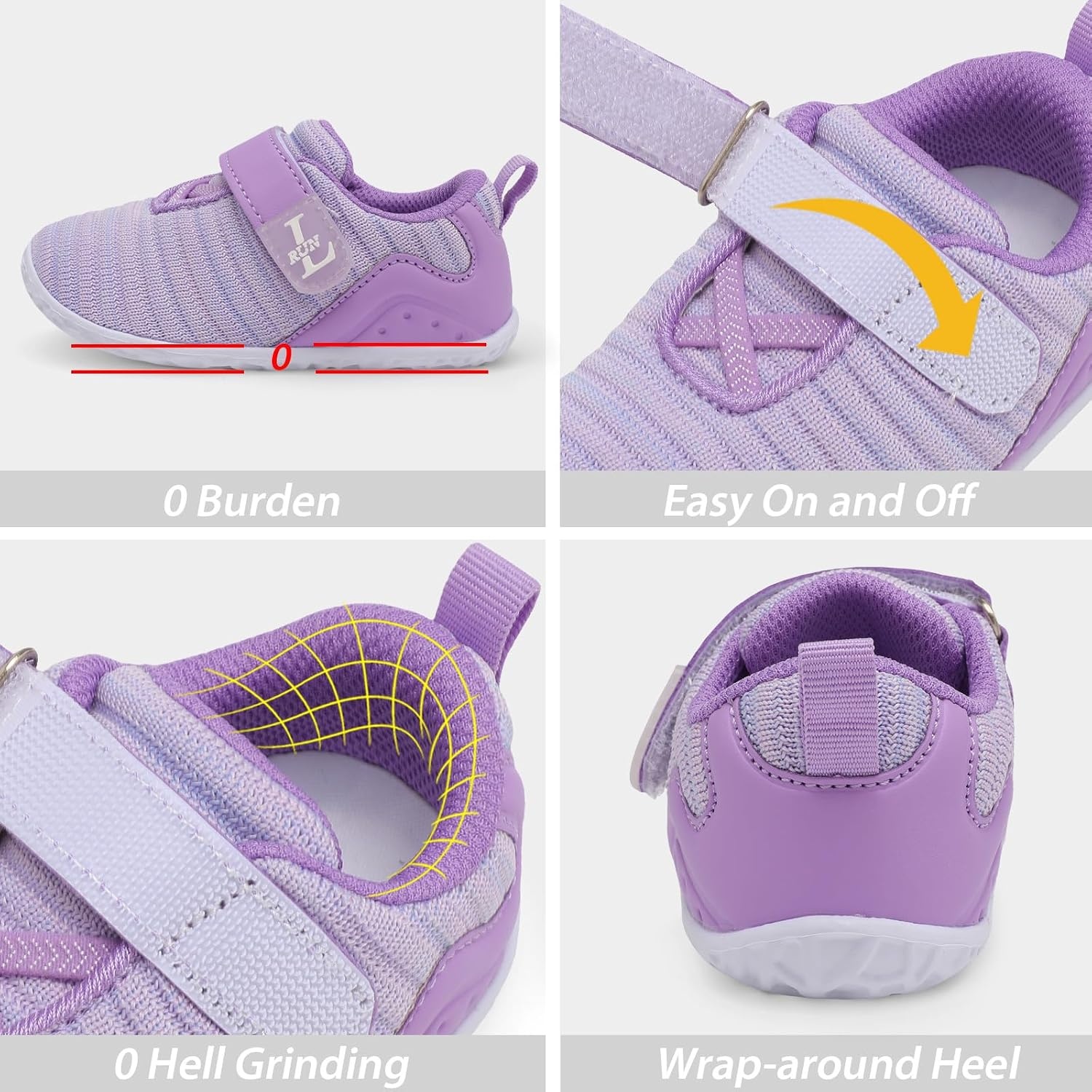 image:imageLRUN Toddler Barefoot Shoes Wide Toe Box amp ZeroDrop Sneakers for Boys amp Girls Lightweight Walking amp Running Shoes for Indoor amp Outdoor PlayPurple Mix