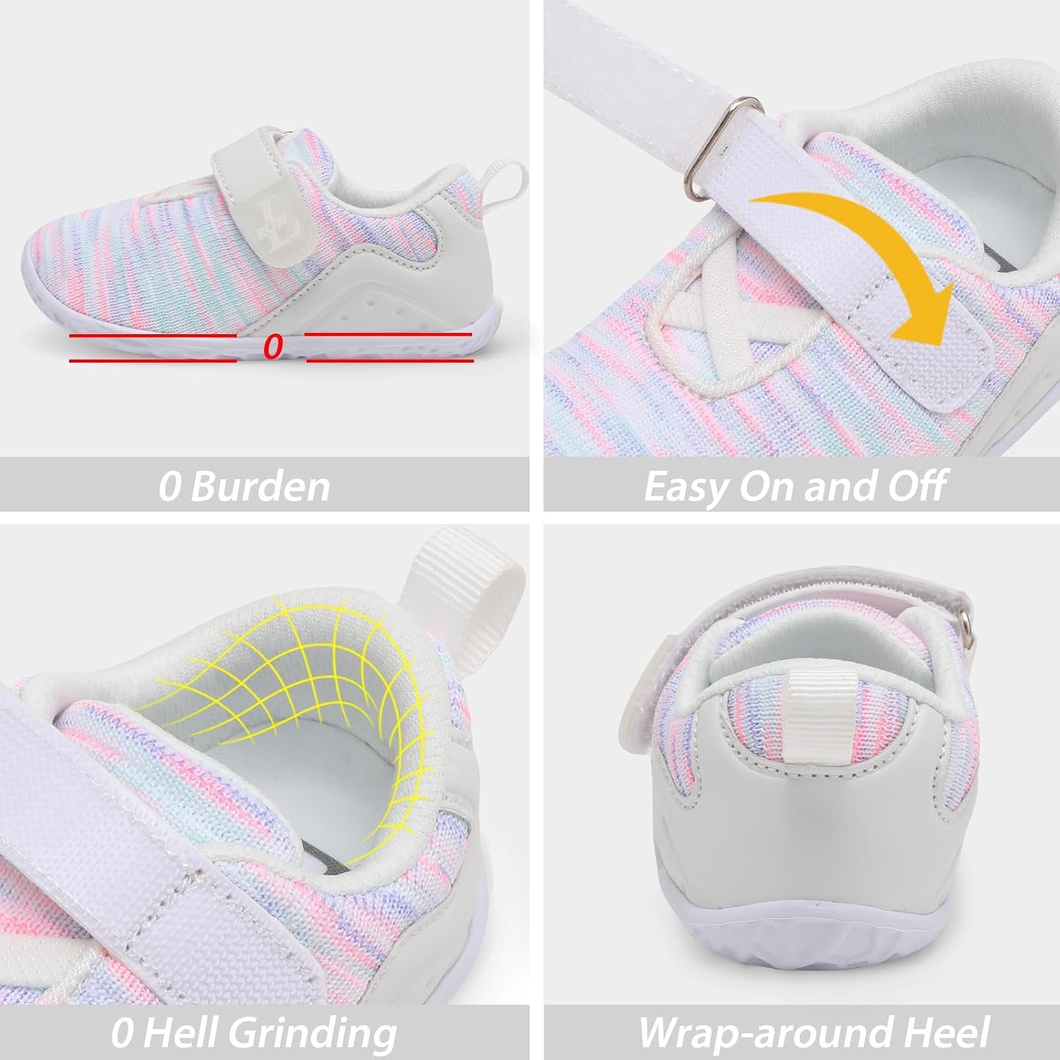 image:imageLRUN Toddler Barefoot Shoes Wide Toe Box amp ZeroDrop Sneakers for Boys amp Girls Lightweight Walking amp Running Shoes for Indoor amp Outdoor PlayWhite Mix